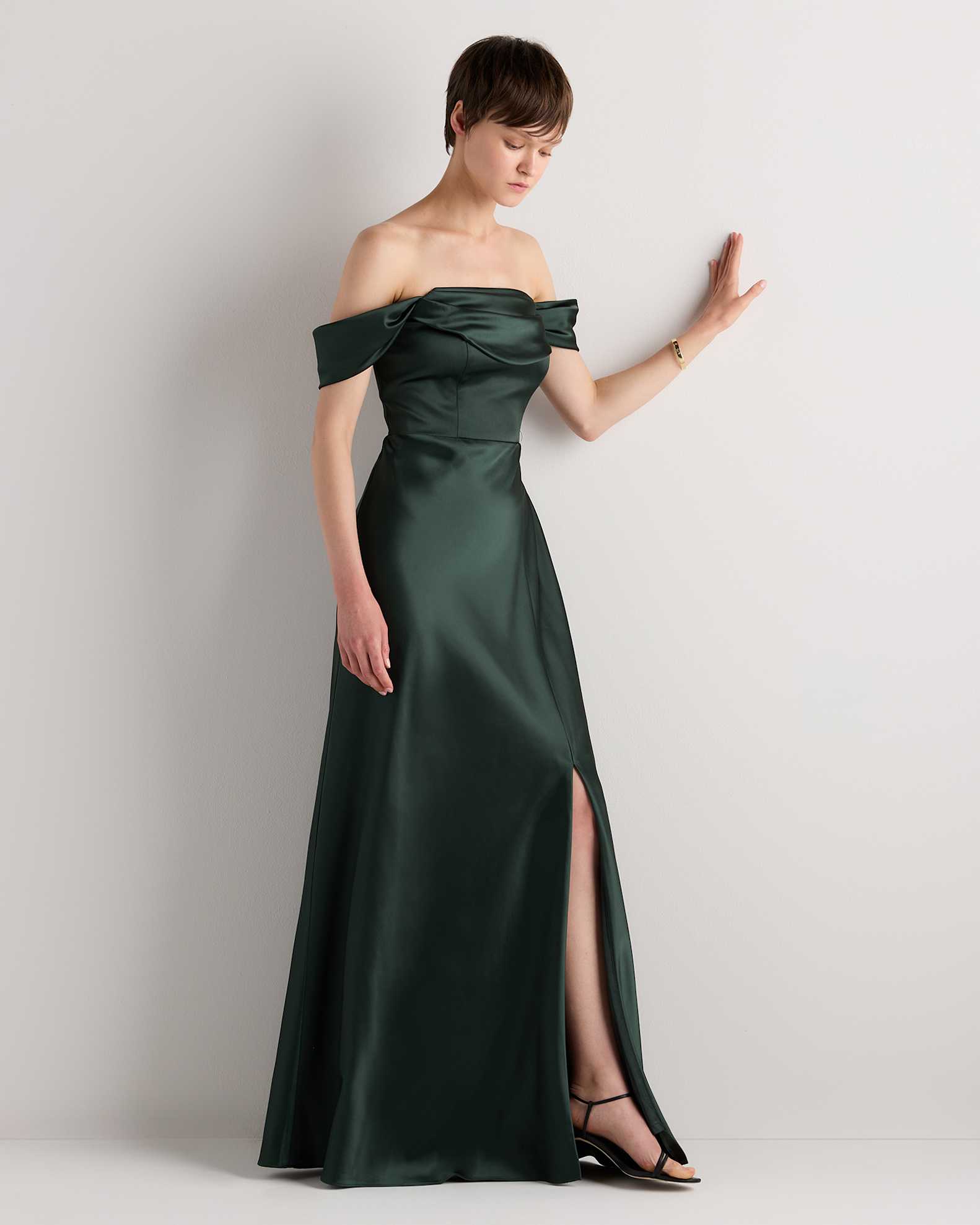 forest green dress satin Lebby Mini Dress in Satin Forest Green