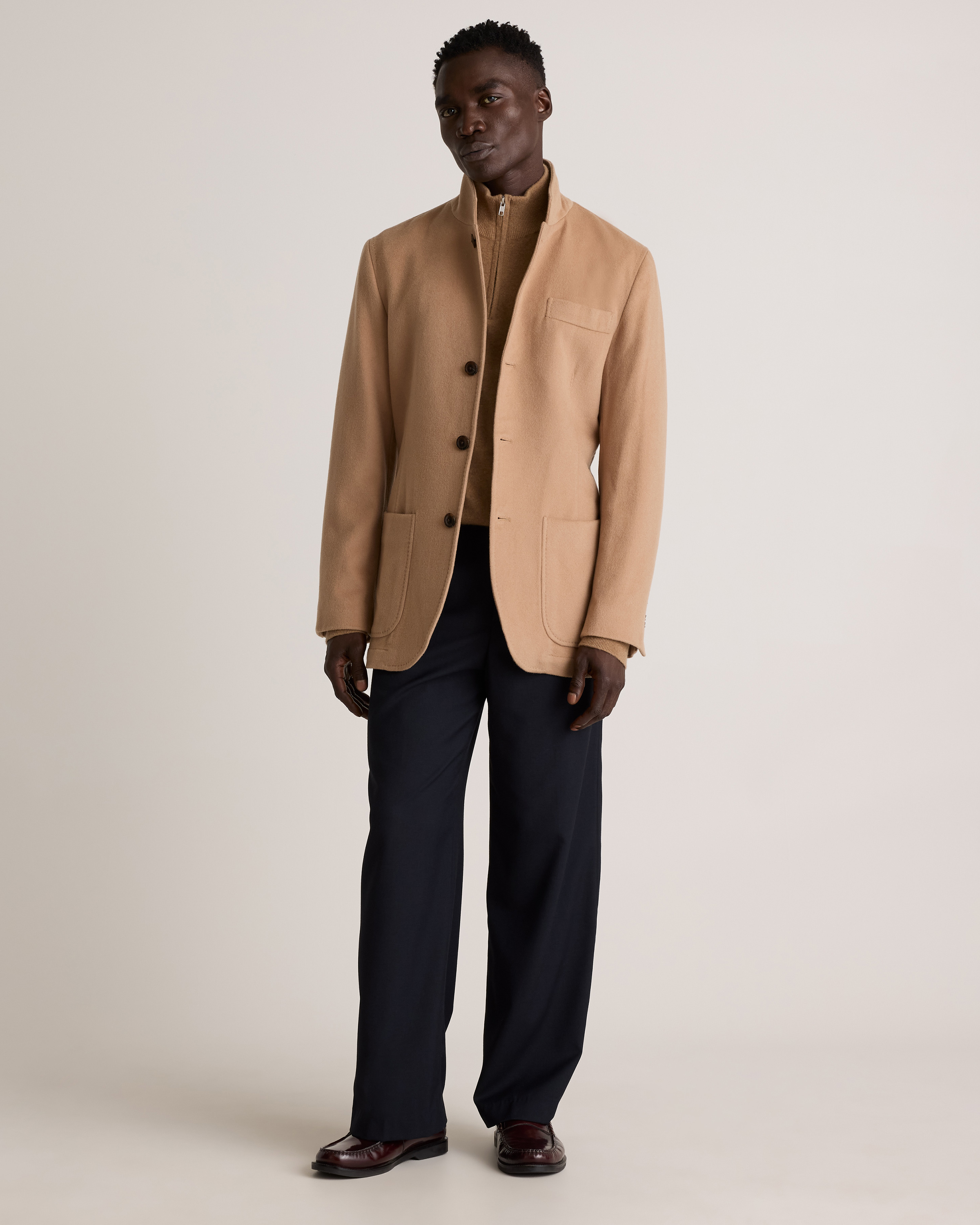 トップス text markaware mongolian cashmere suits 100% Mongolian Cashmere Stand Collar Blazer in Camel