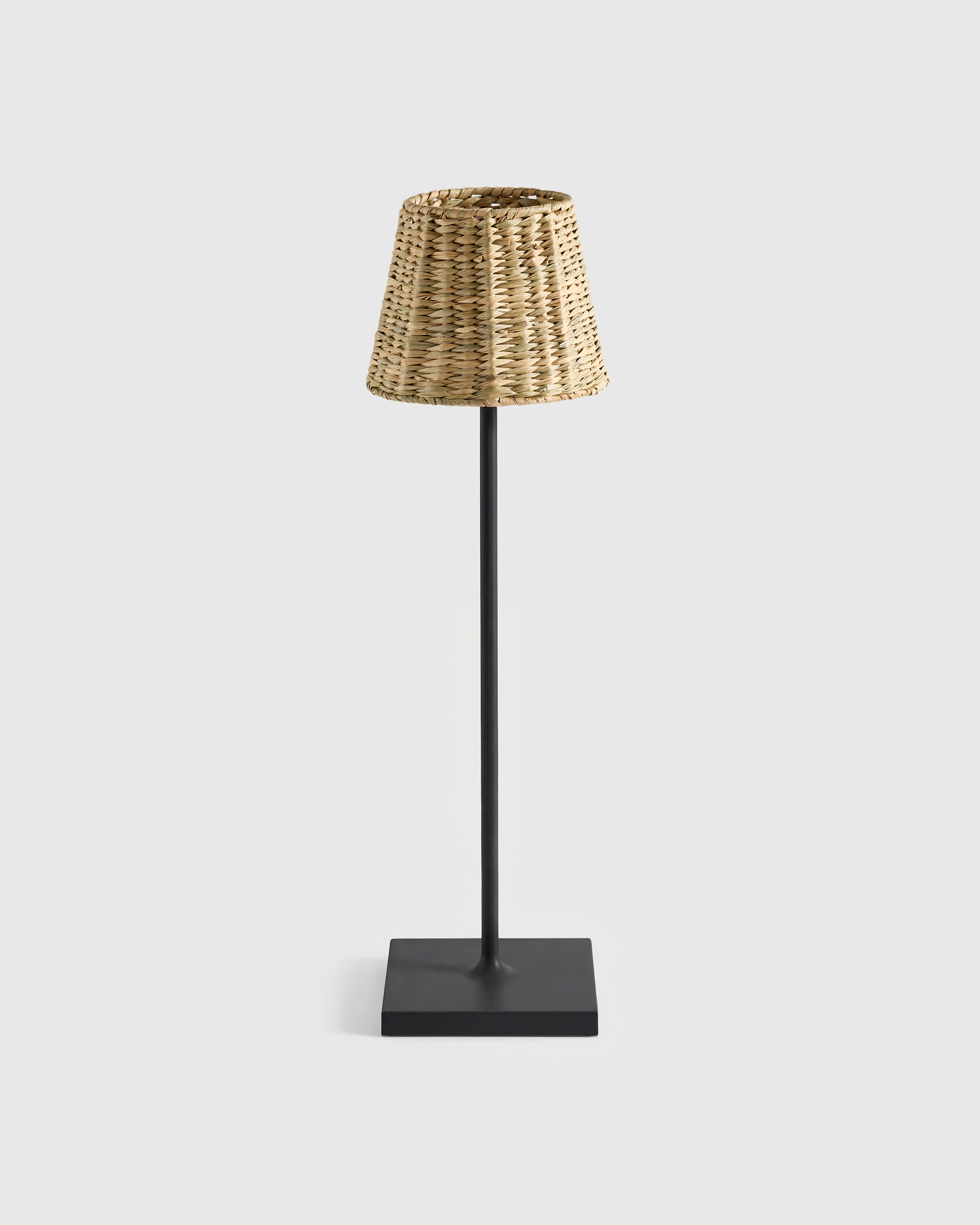 Black Poldina Pro Rechargeable Table Lamp with Seagrass Shade by Zafferano