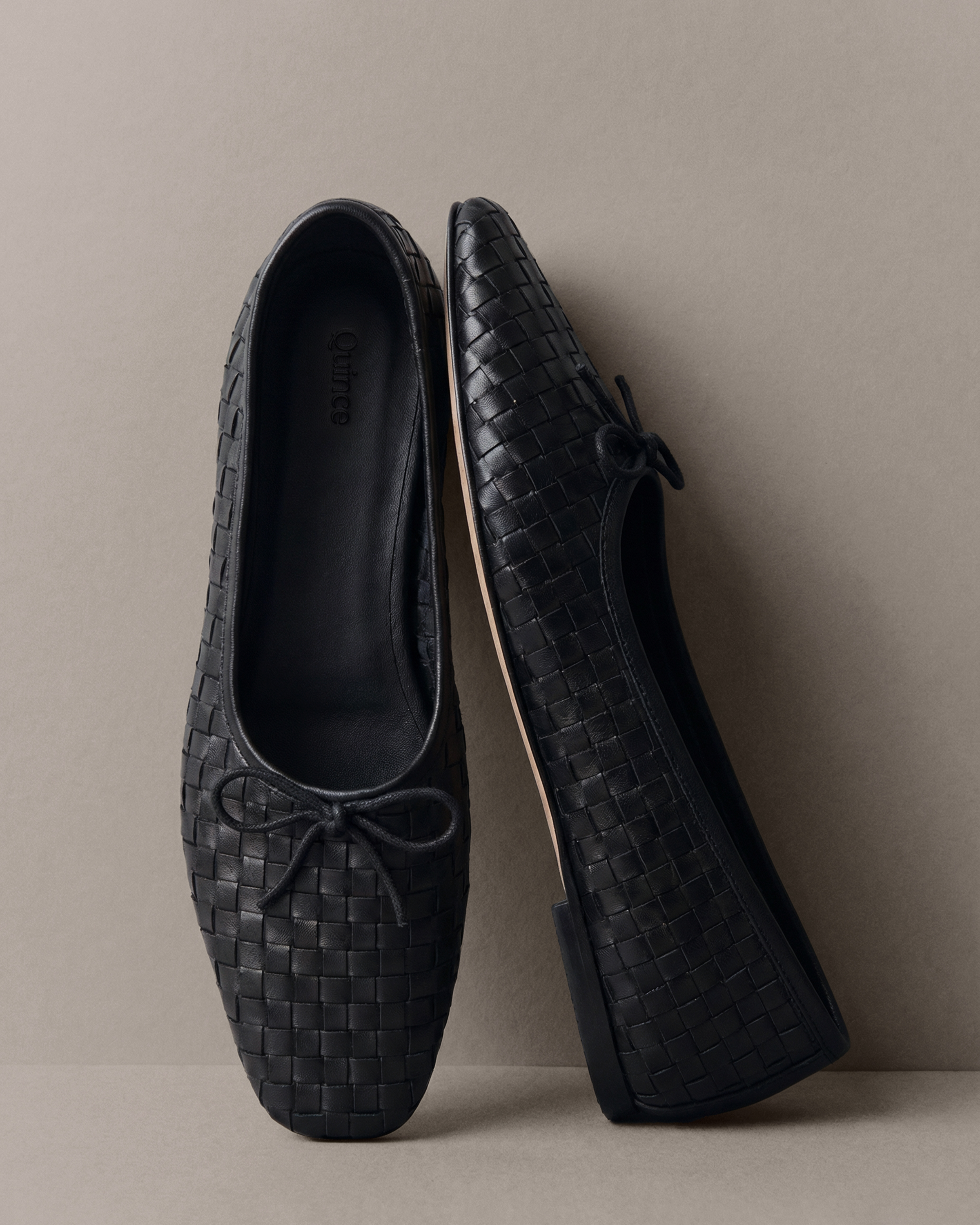 Black Italian Leather Handwoven Square Toe Ballet Flat