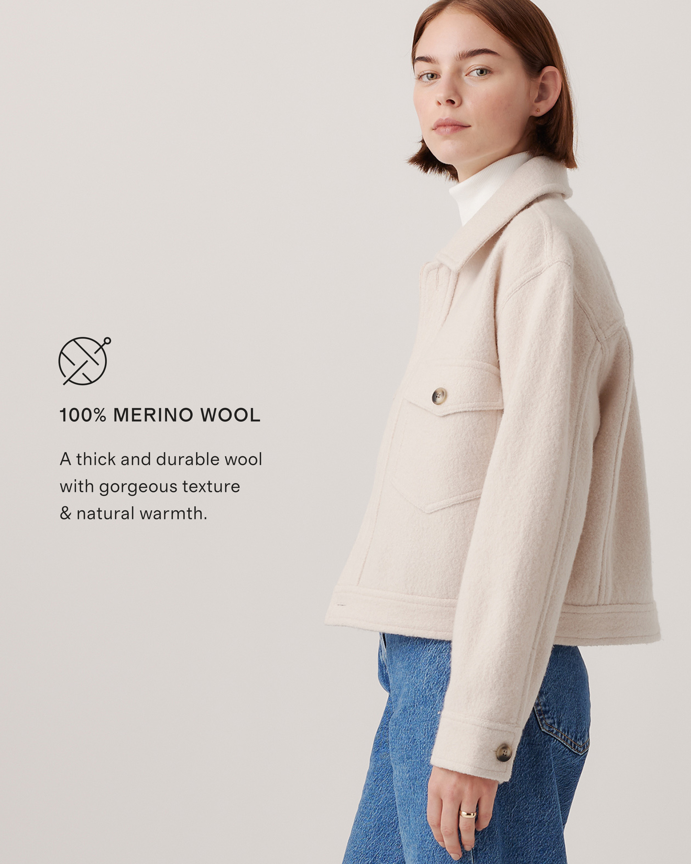 100% Merino Wool Cropped Shirt Jacket