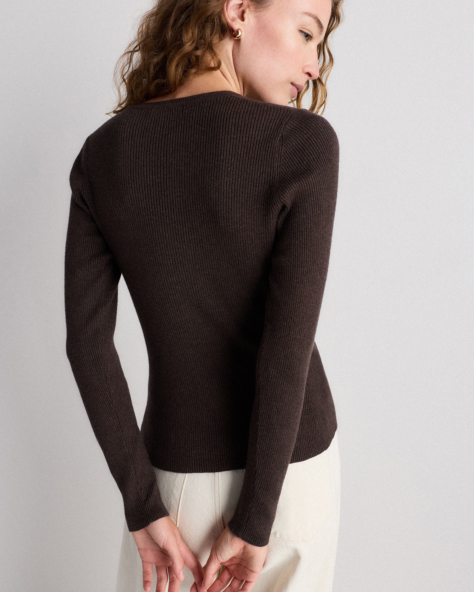 Women's Cotton Cashmere Fitted Ribbed Cardigan