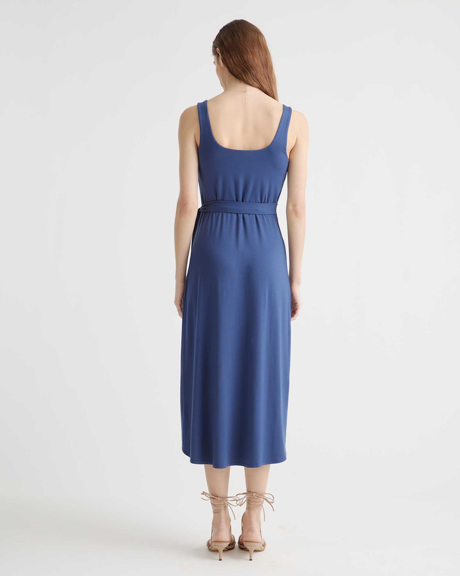 tencel jersey side tie midi dress Quince Black Tencel Jersey Side Tie Dress Sleeveless Midi Wrap sz XS Women's NWT