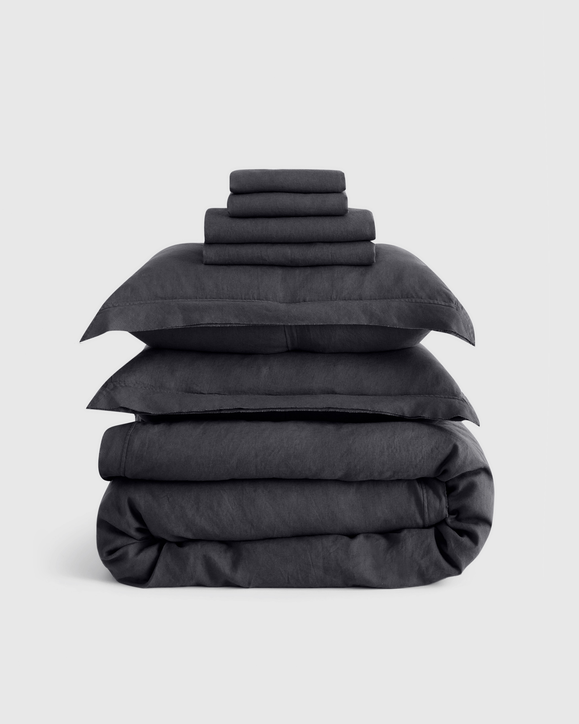 Charcoal European Linen Double Flange Deluxe Bedding Bundle