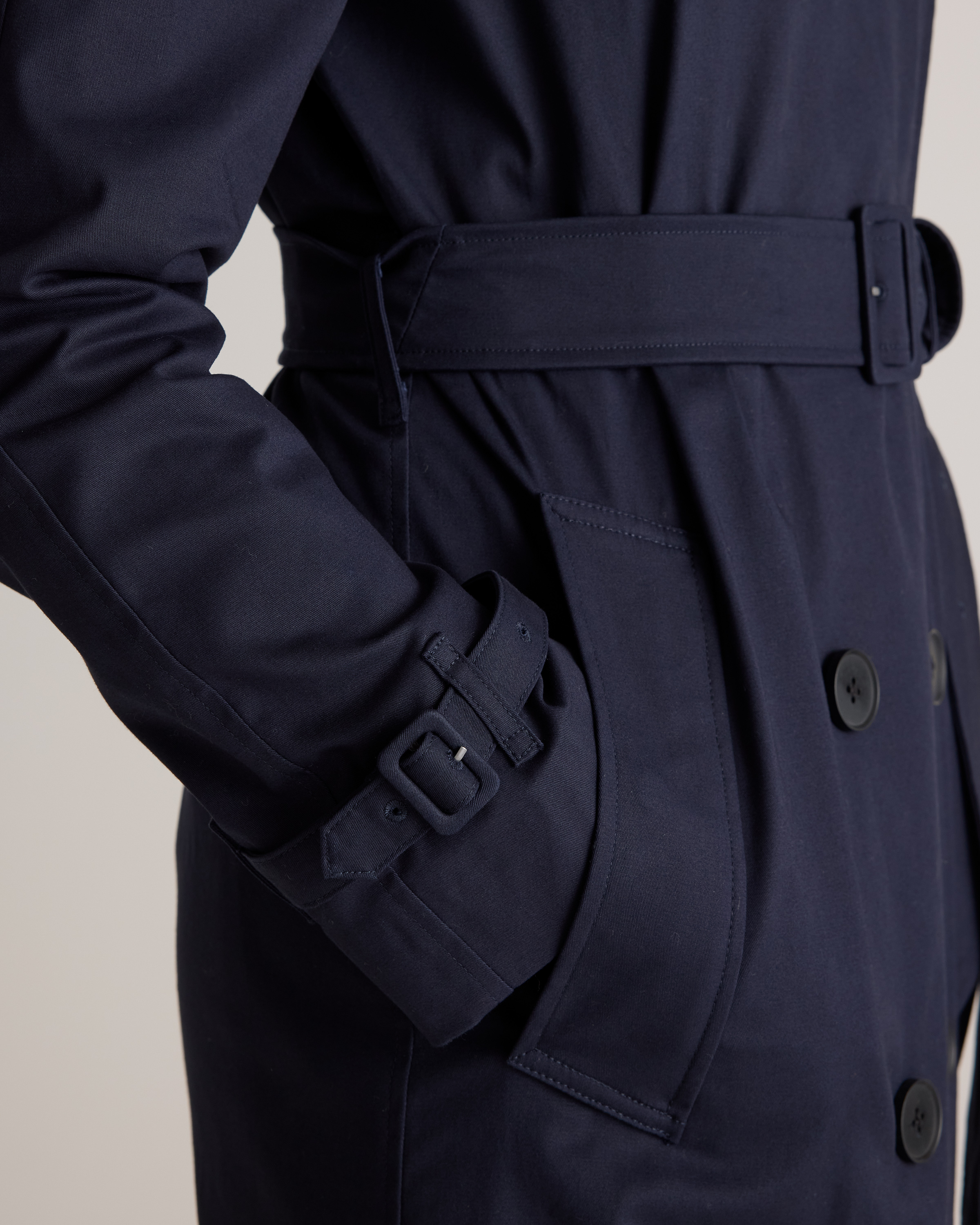 Comfort Stretch Long Trench Coat in Navy