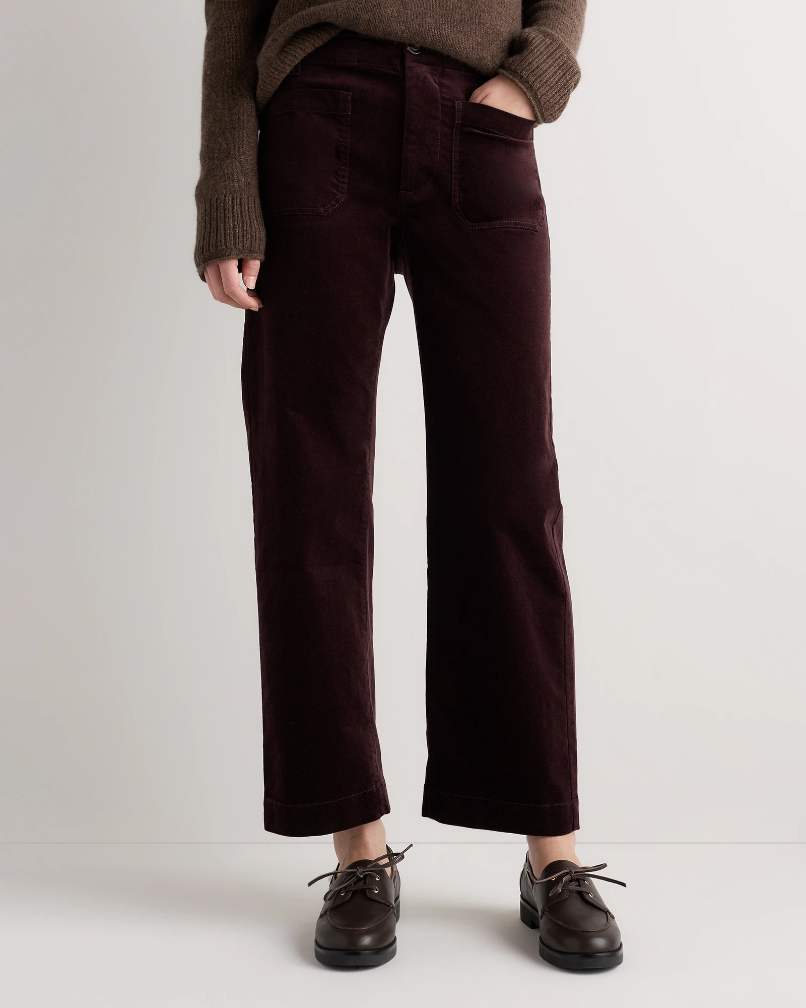 Stretch Velvet Patch Pocket Wide Leg Pants