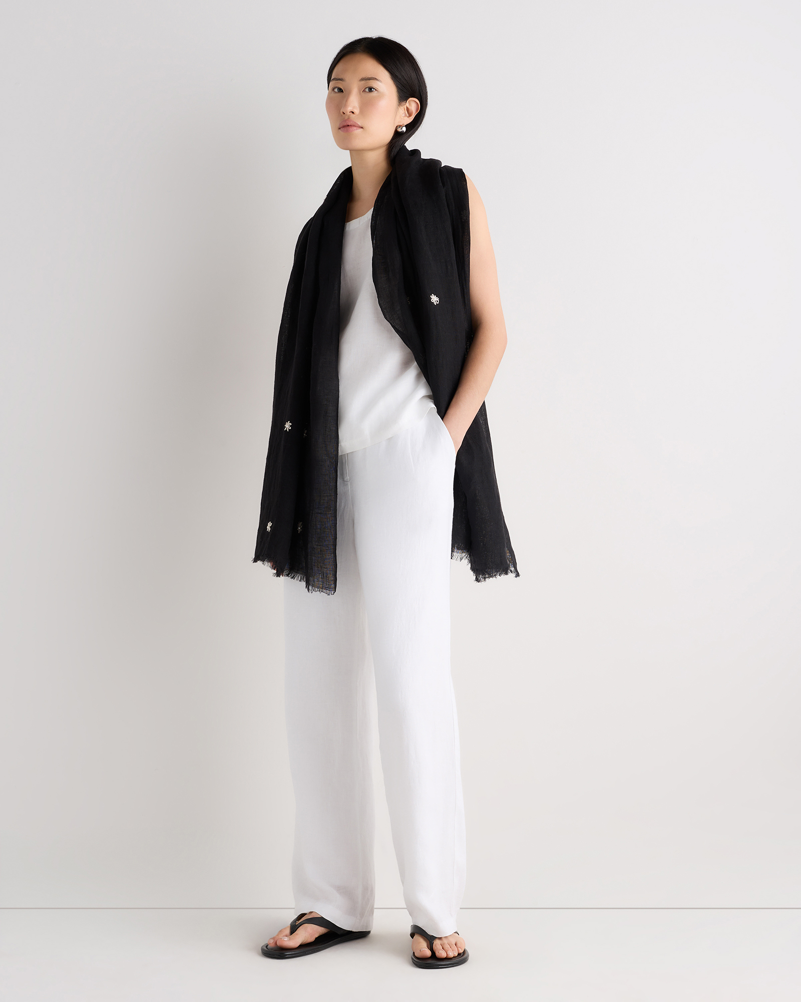 100% European Linen Embroidered Scarf - thumbnail 9