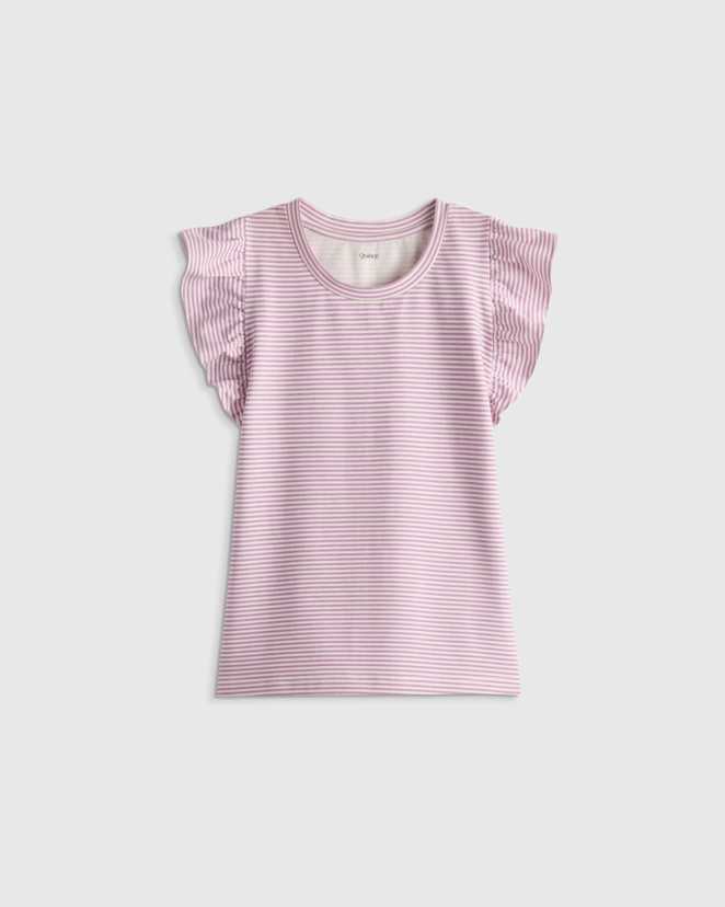 Purple Stripe Ruffle Sleeve Organic Cotton Top