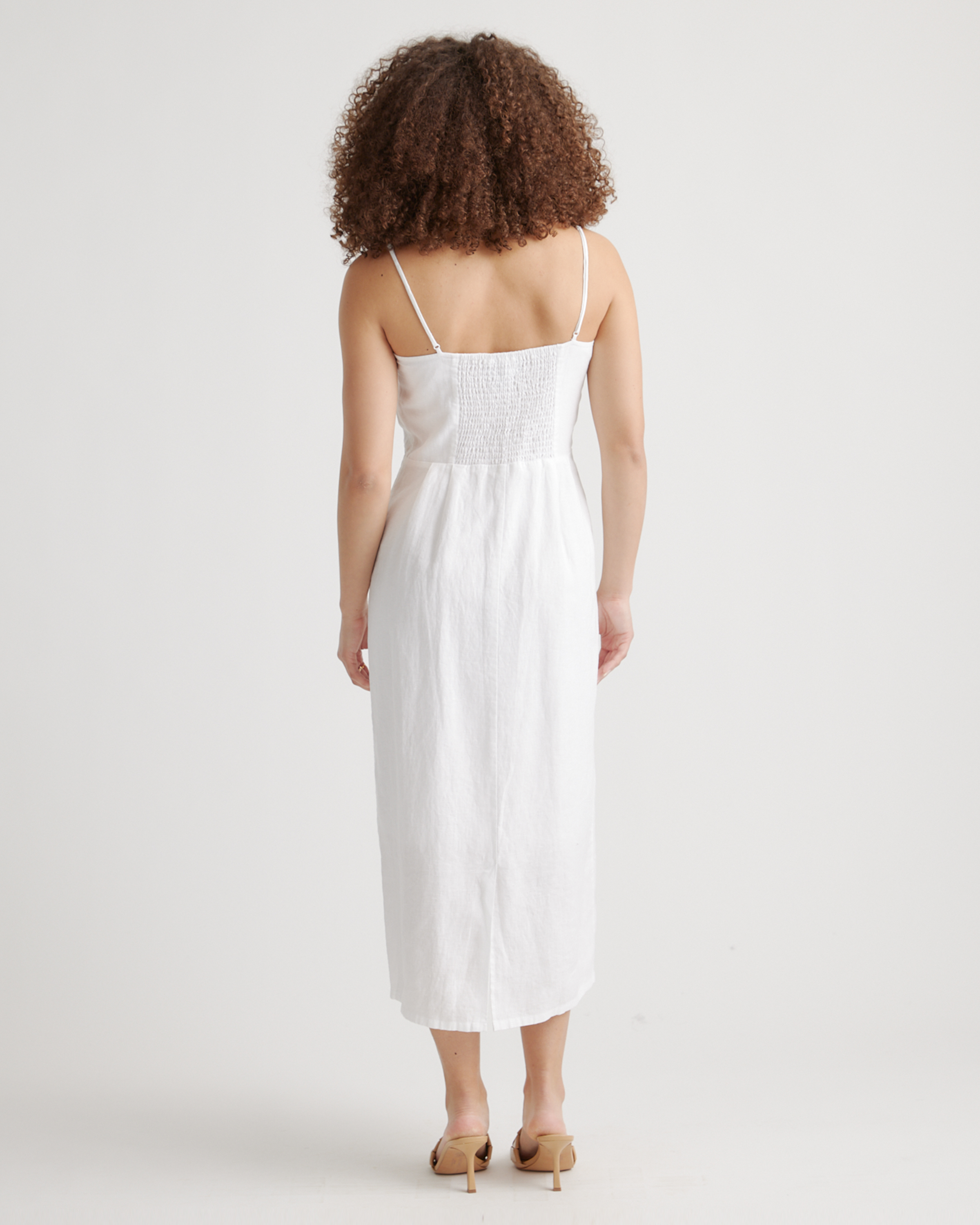 Quince Women's European Linen Scoop Neck Midi Dress, Breathable & Lightweight, White, Size Medium
