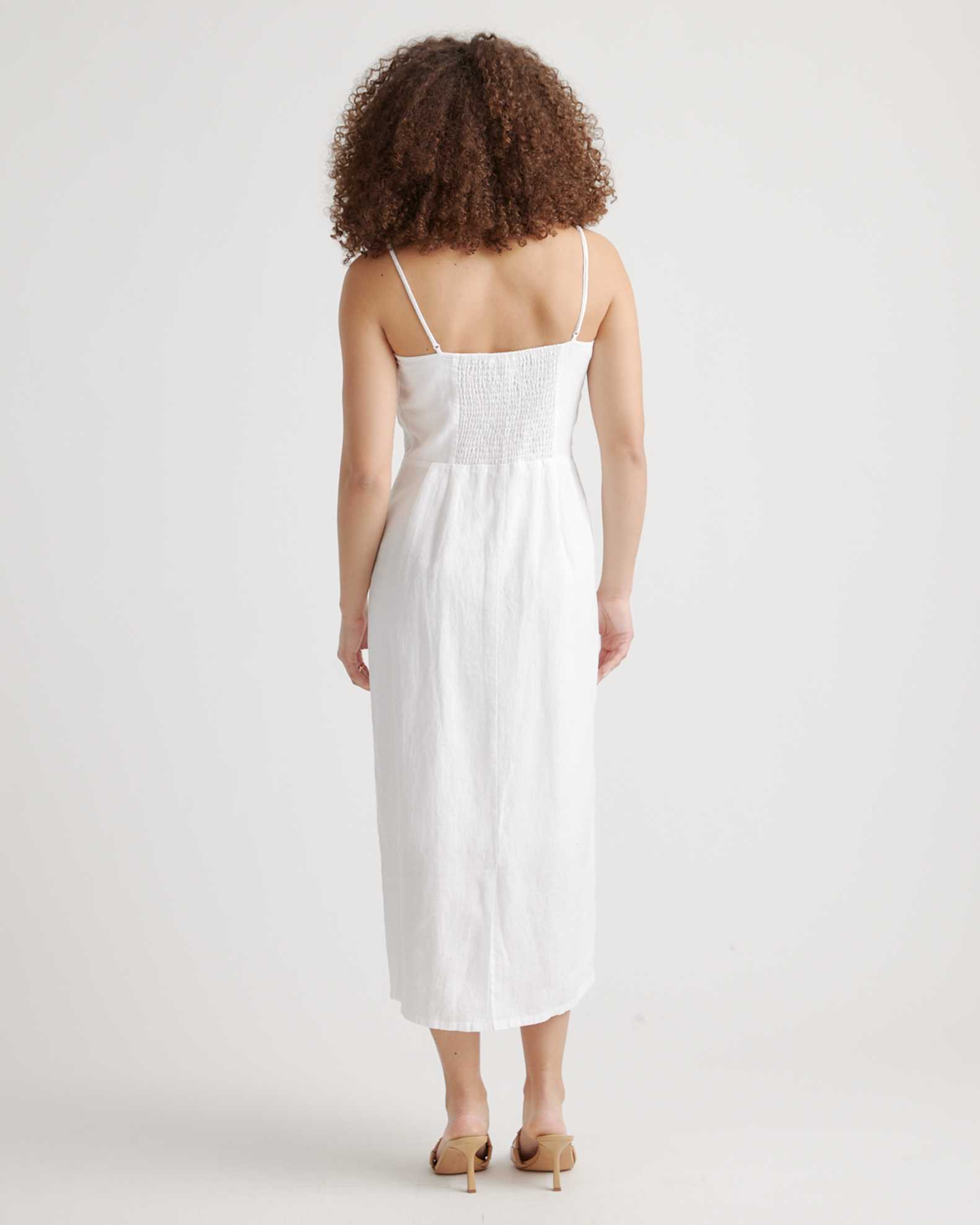 Quince Women's European Linen Scoop Neck Midi Dress, Breathable & Lightweight, White, Size Medium Quince Women's European Linen Scoop Neck Midi Dress, Breathable & Lightweight, White, Size Medium