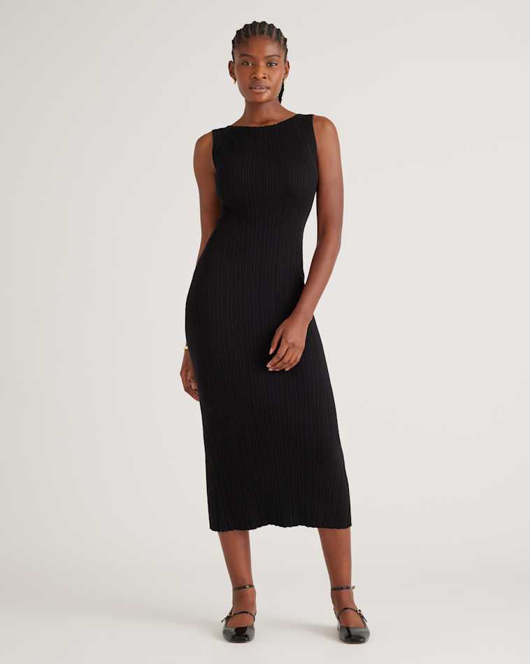 Quince Women's Tencel Rib Knit Tank Top Midi Dress, Black, Size Medium - Soft, Stretchy & Sustainable Quince Women's Tencel Rib Knit Tank Top Midi Dress, Black, Size Medium - Soft, Stretchy & Sustainable