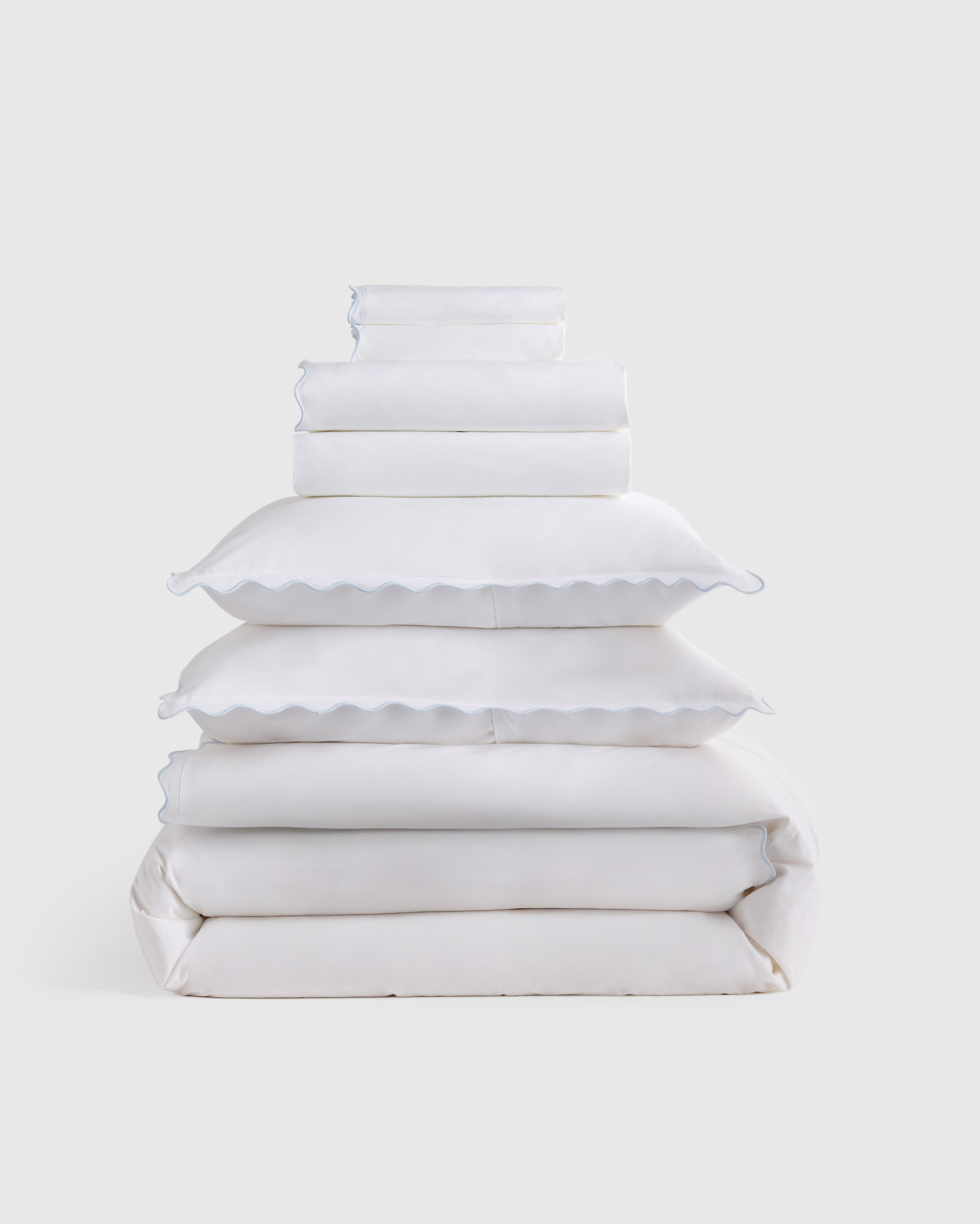 Organic Scallop King Size Deluxe Bedding Bundle - White/Mineral
