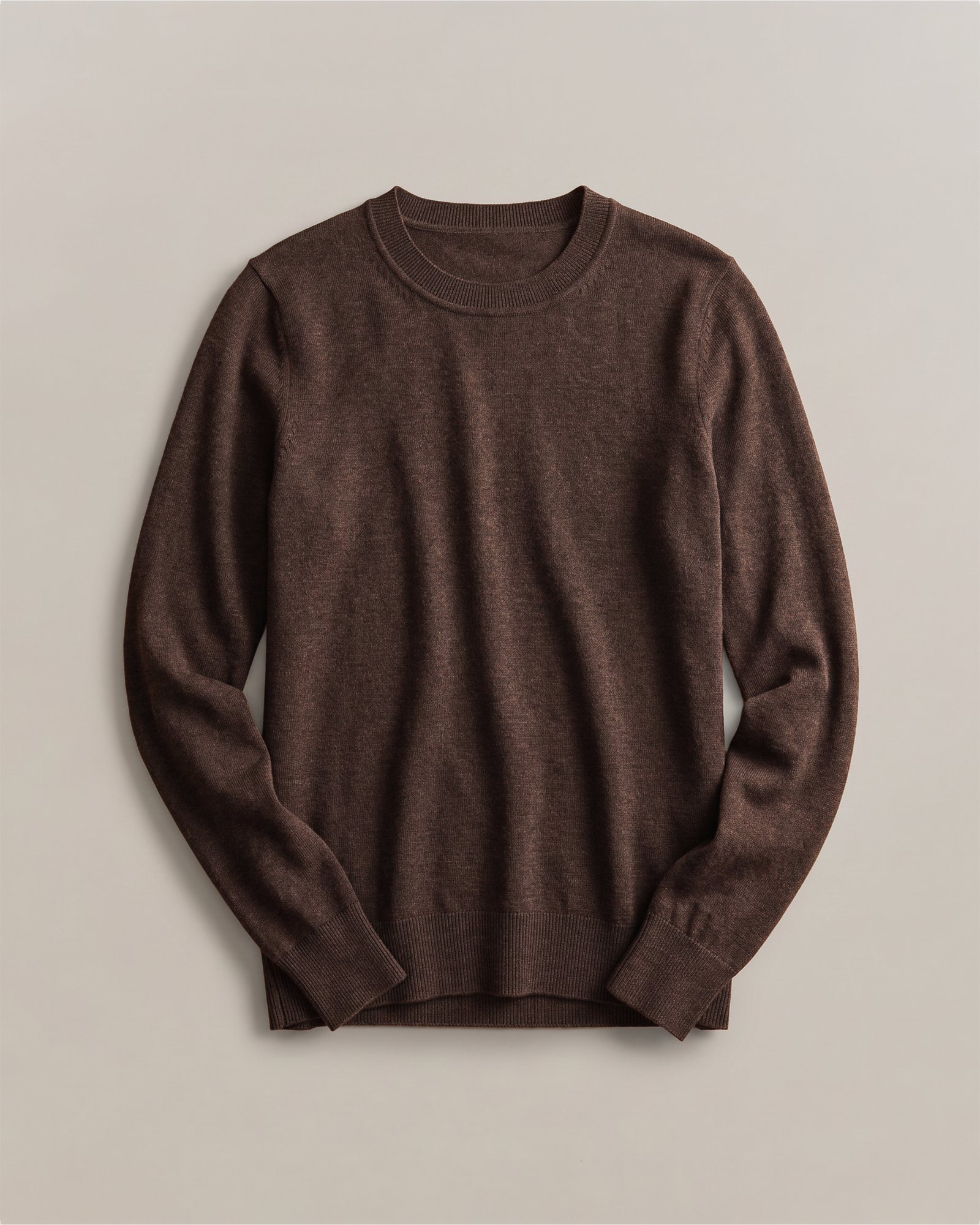 Mocha Heather Lightweight Cotton Cashmere Crew Sweater 