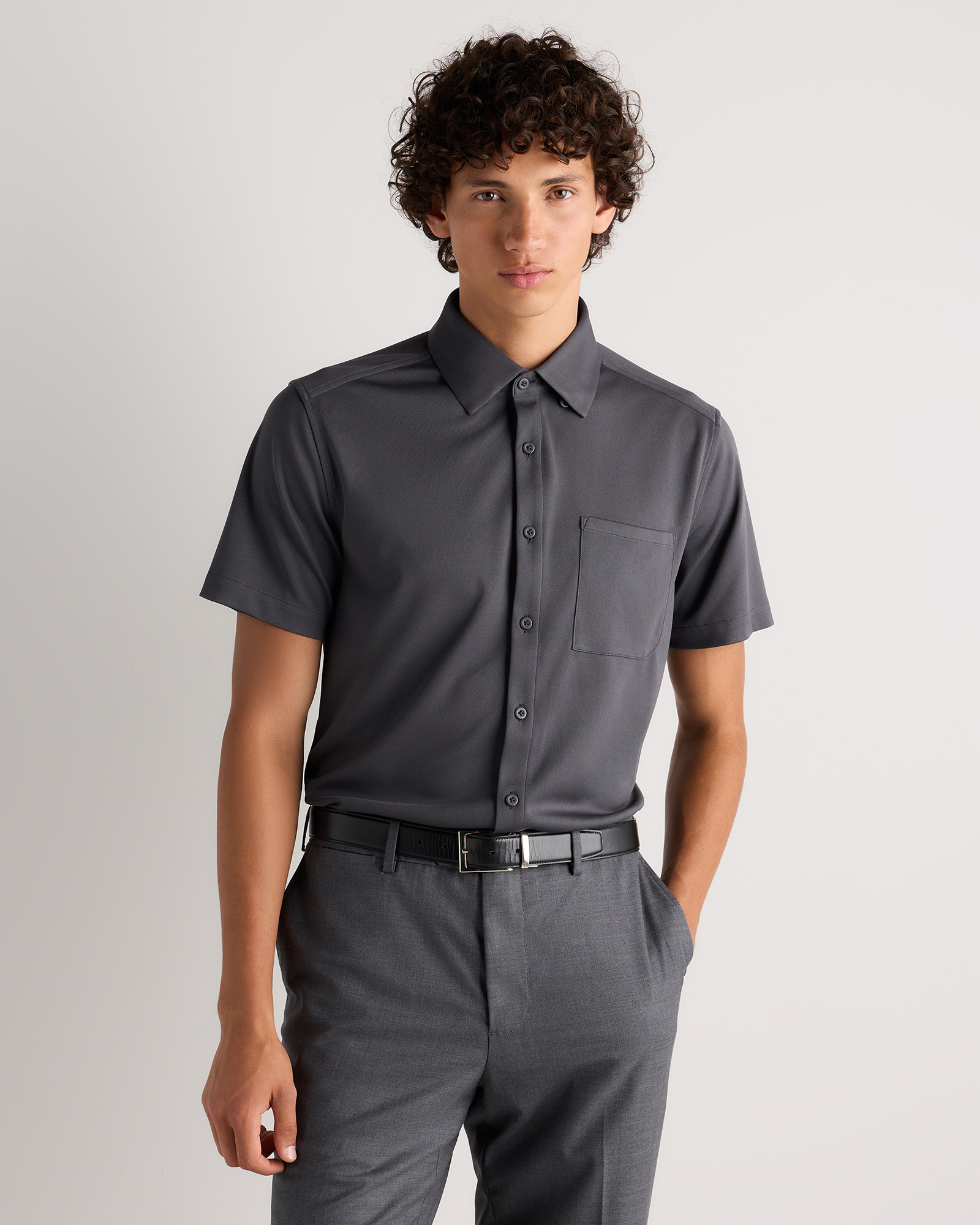 Dark Coal Commuter Stretch Pique Short Sleeve Button Down