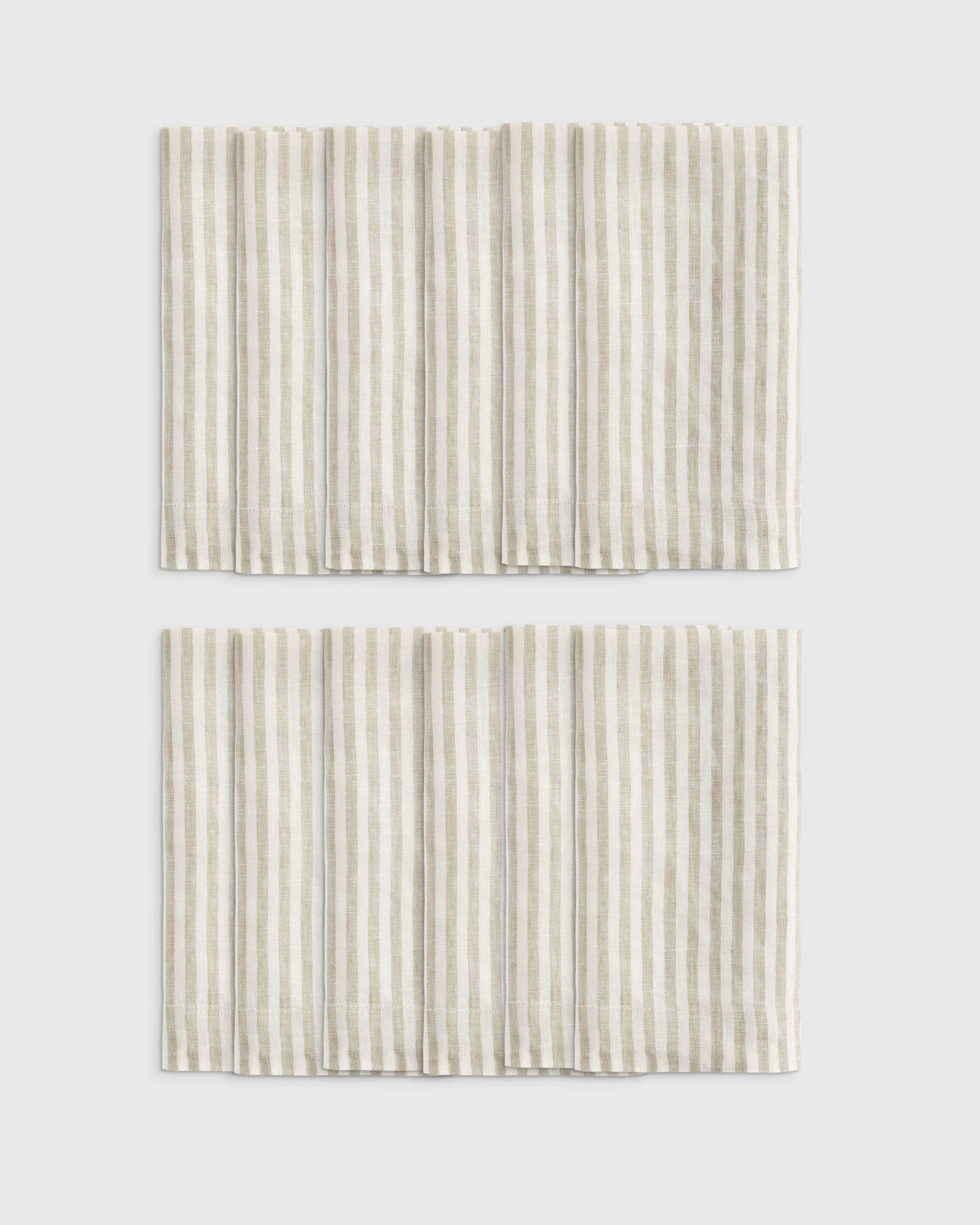 Willowleaf/White Stripe European Linen Wide-Hem Stripe Napkins (Set of 12)