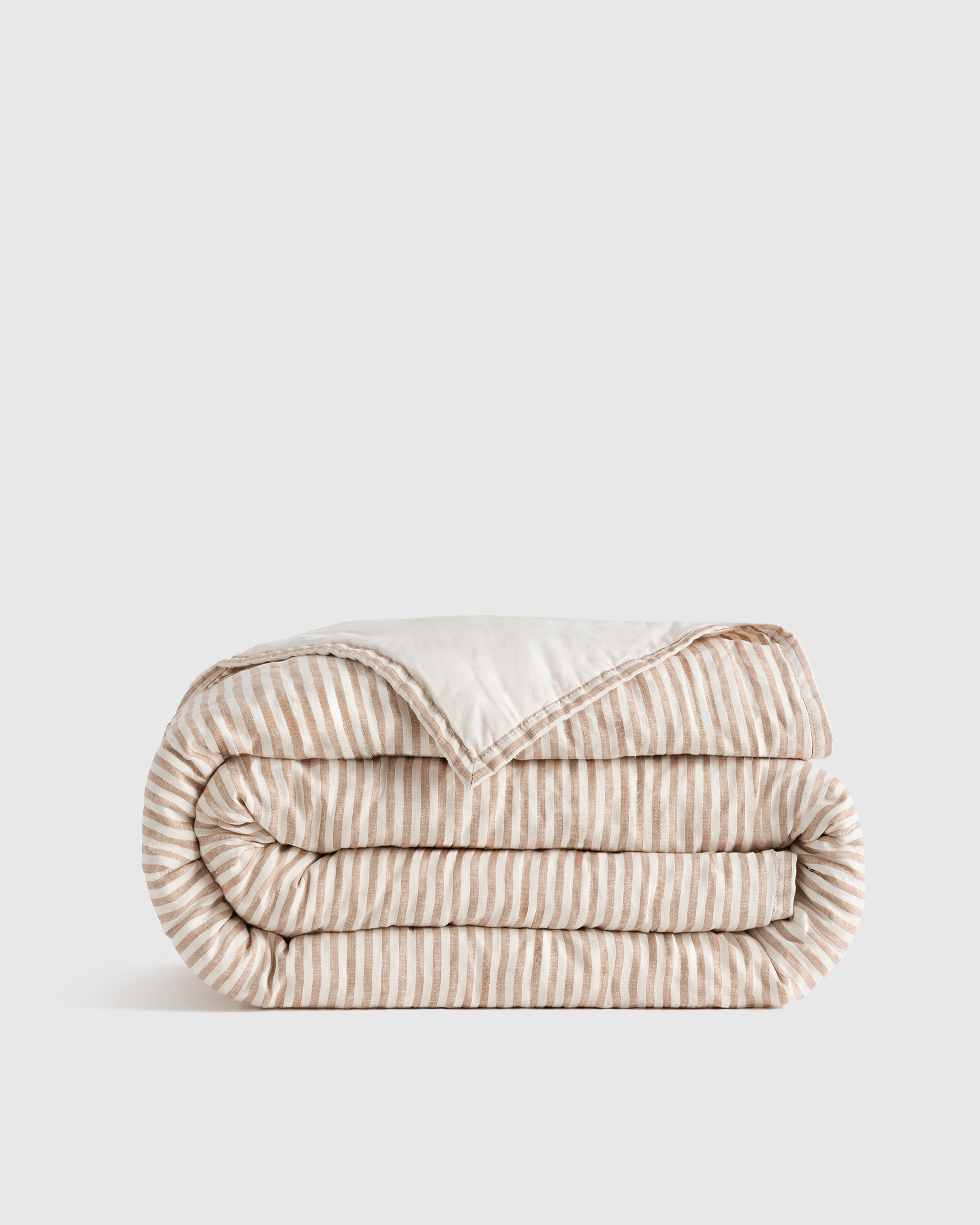 Latte/White Stripe European Linen Patterned Quilt