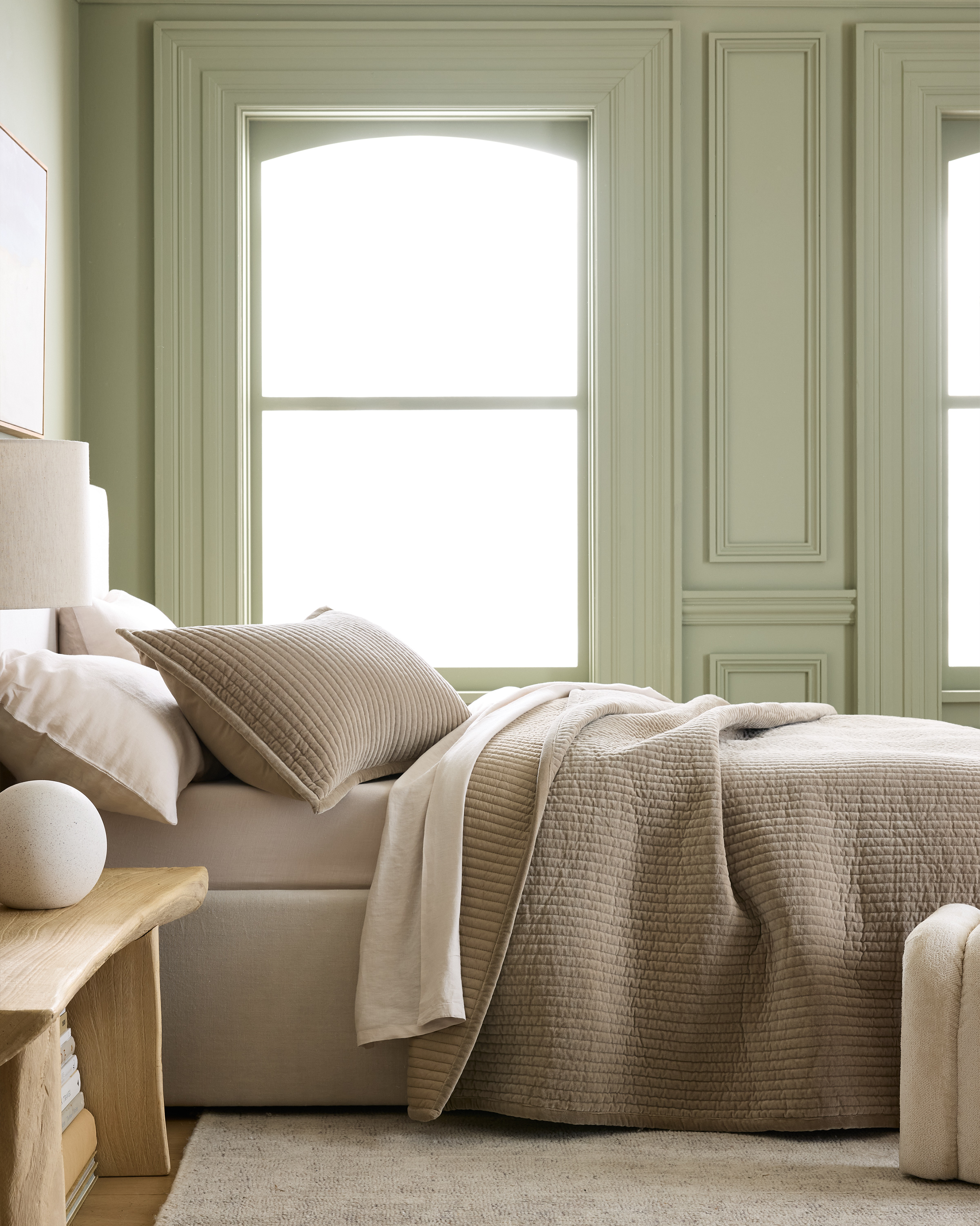 Light Taupe Cotton Velvet Channel Quilt