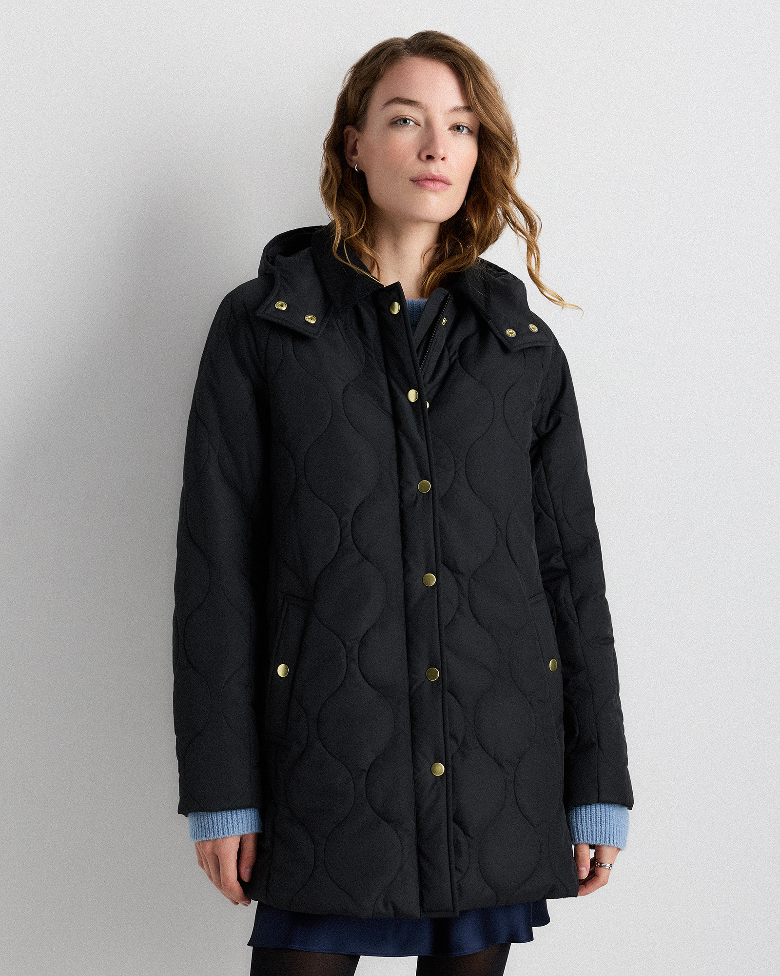 Black Featherless Quilted Hooded Long Puffer Jacket