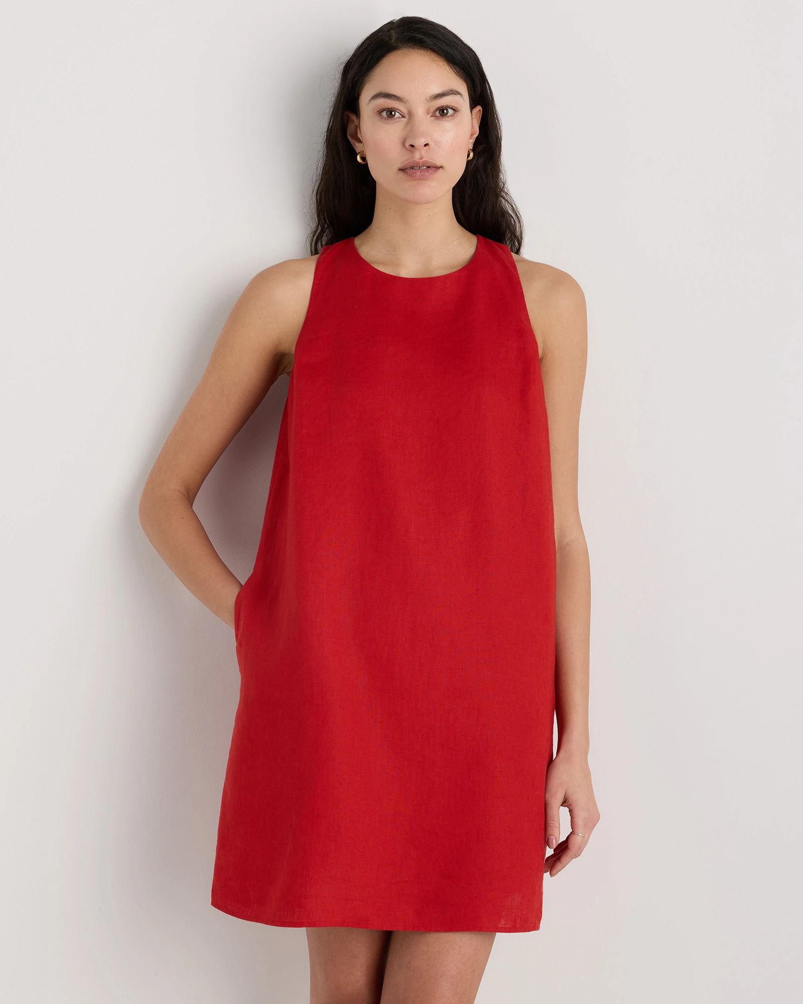 quince short linen dress 100% European Linen Tank Mini Dress in Black