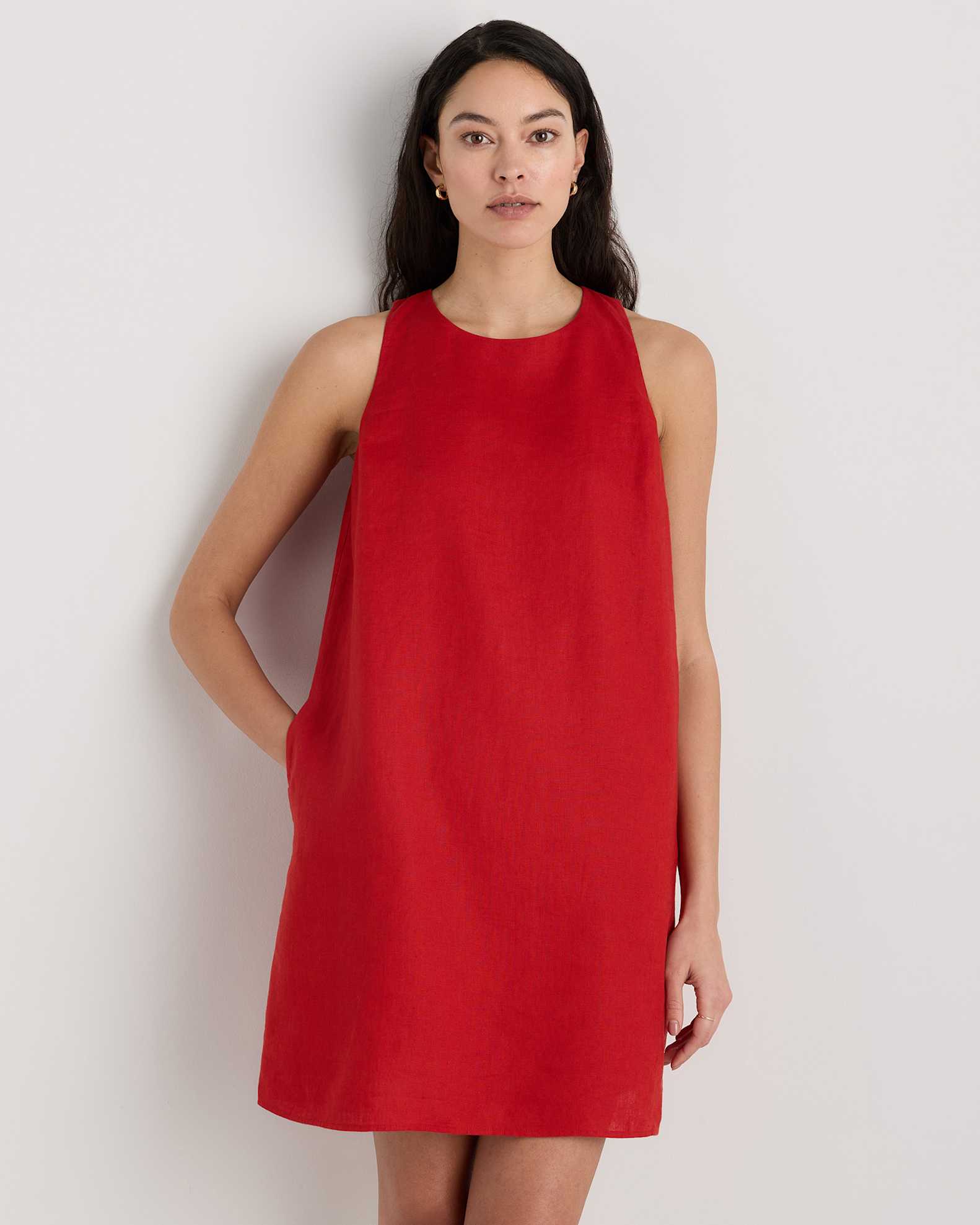 quince linen tank dress Women's 100% European Linen Tank Top Mini Dress in Martini Olive, Size Large by Quince