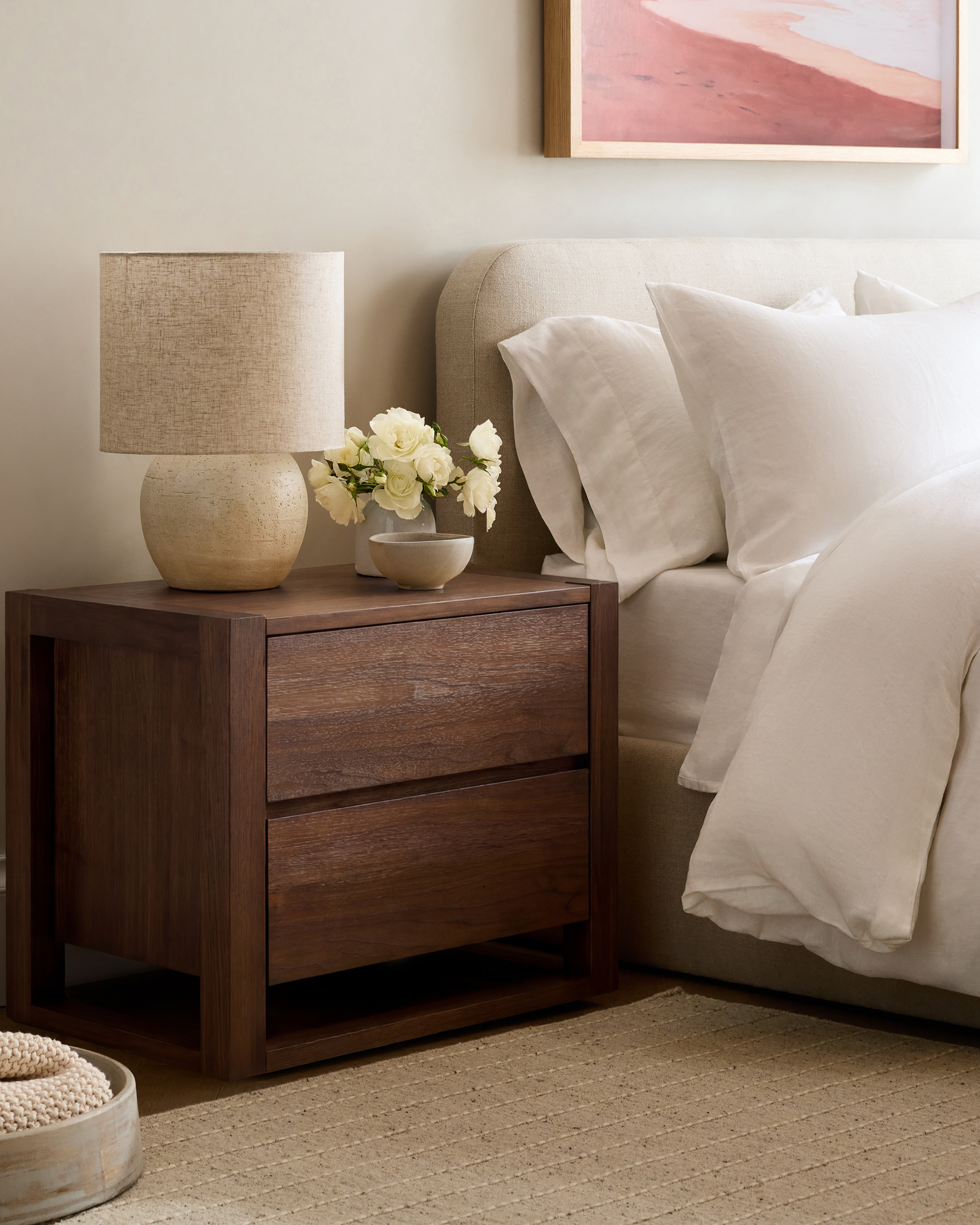 Solid Wood Frame Nightstand - Walnut Brown