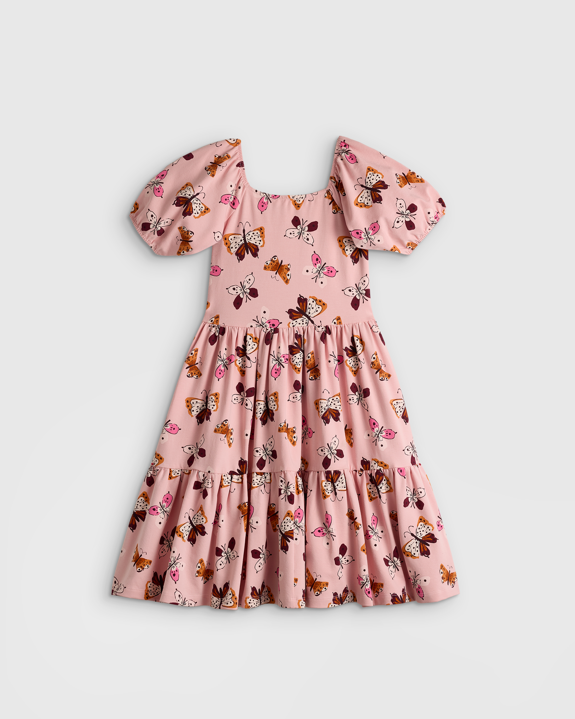 Blush Butterflies Toddler Organic Cotton Puff Sleeve Skater Dress