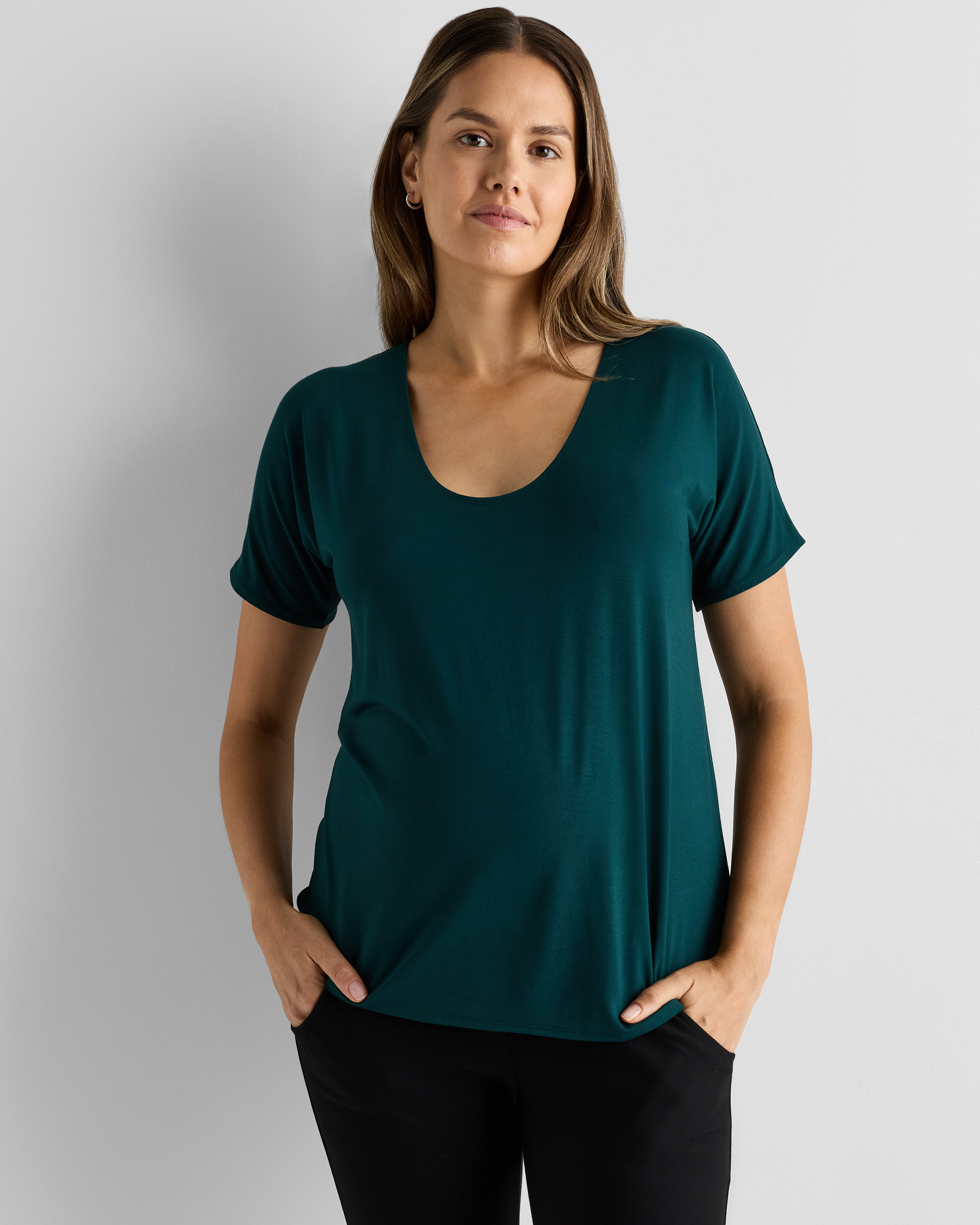 Wine Tasting Red/Nocturnal Green Bamboo Jersey Maternity Soft V-Neck Tee (2-pack)