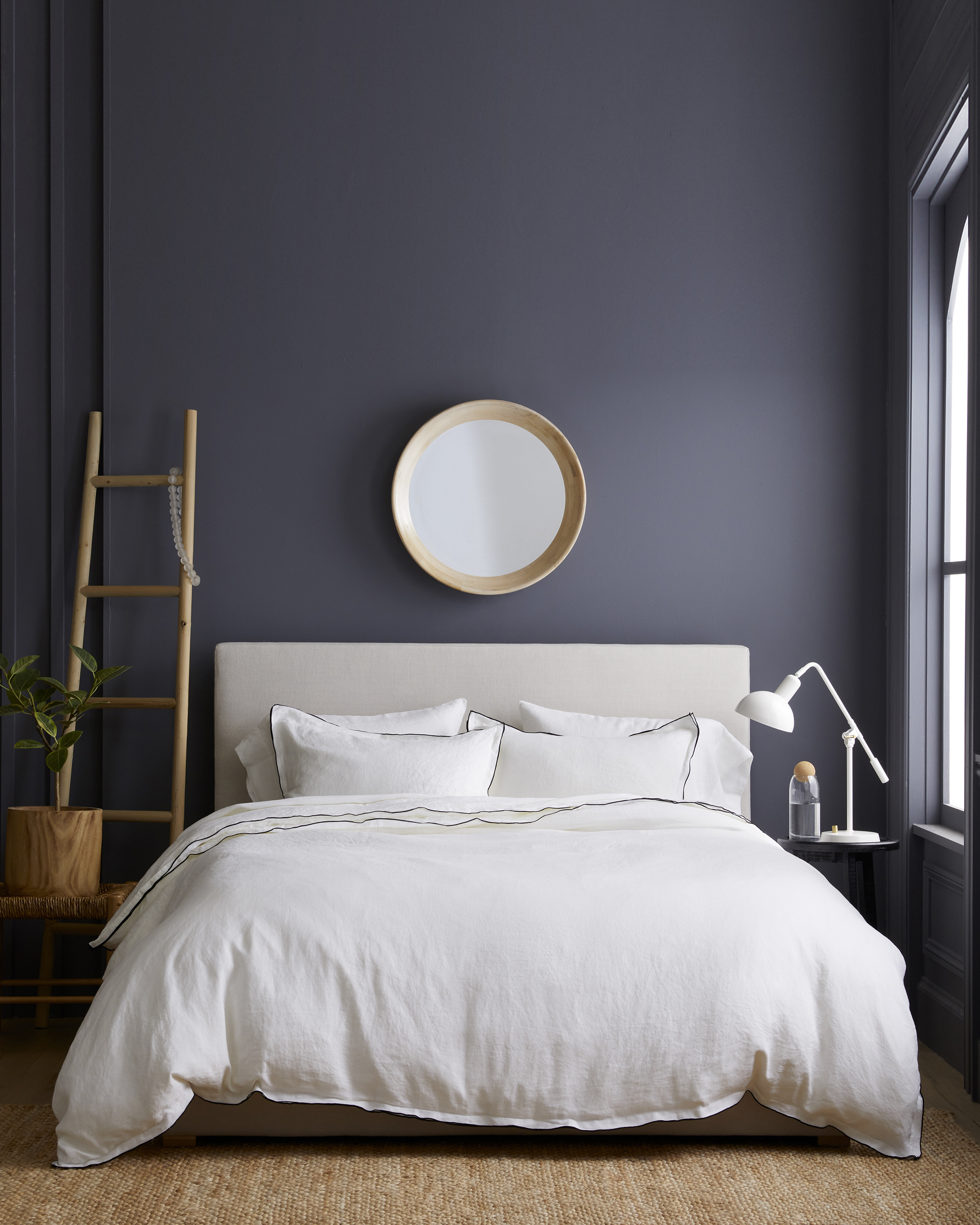 White with Black Embroidery European Linen Double Embroidered Edge Duvet Cover Set