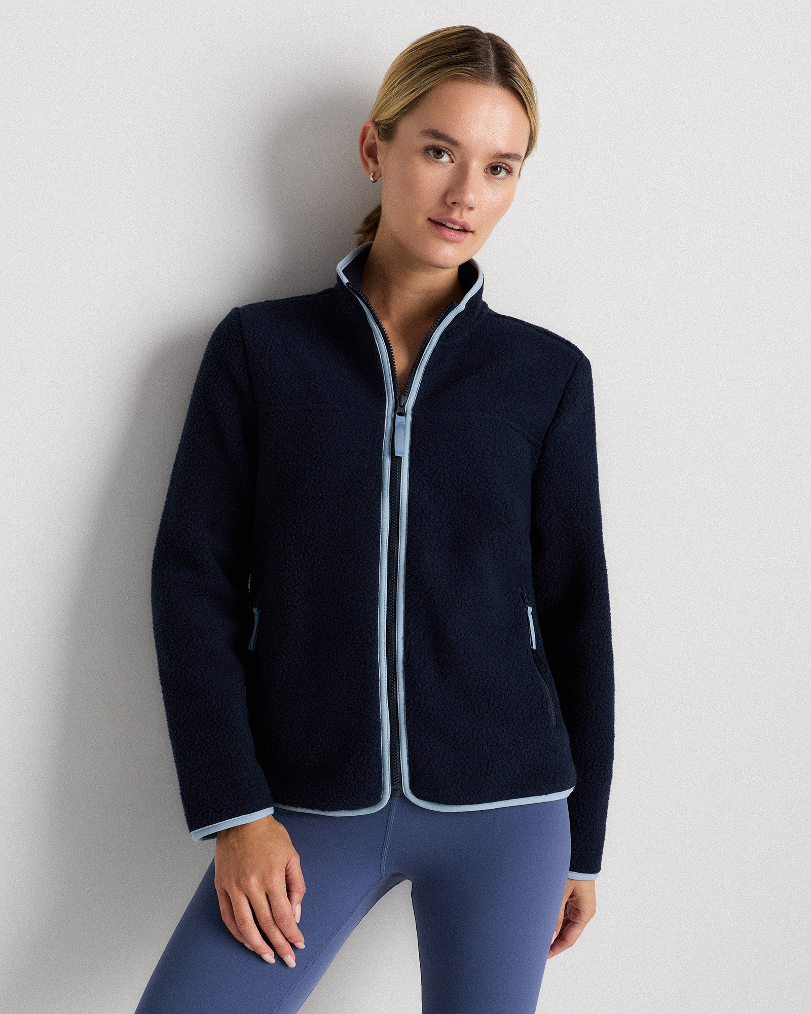 Deep Navy/Spa Blue Sherpa Full-Zip Jacket