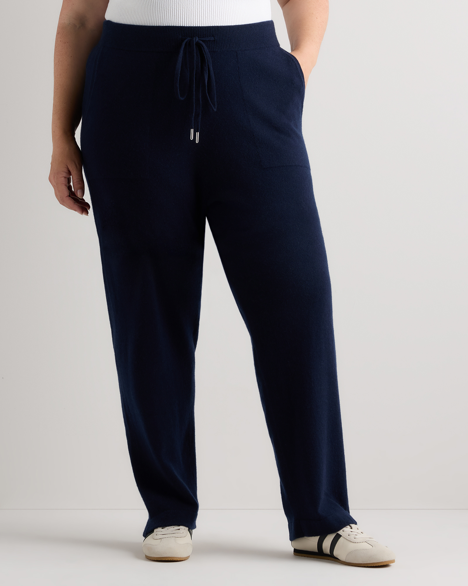 True Navy Mongolian Cashmere Straight Leg Pants