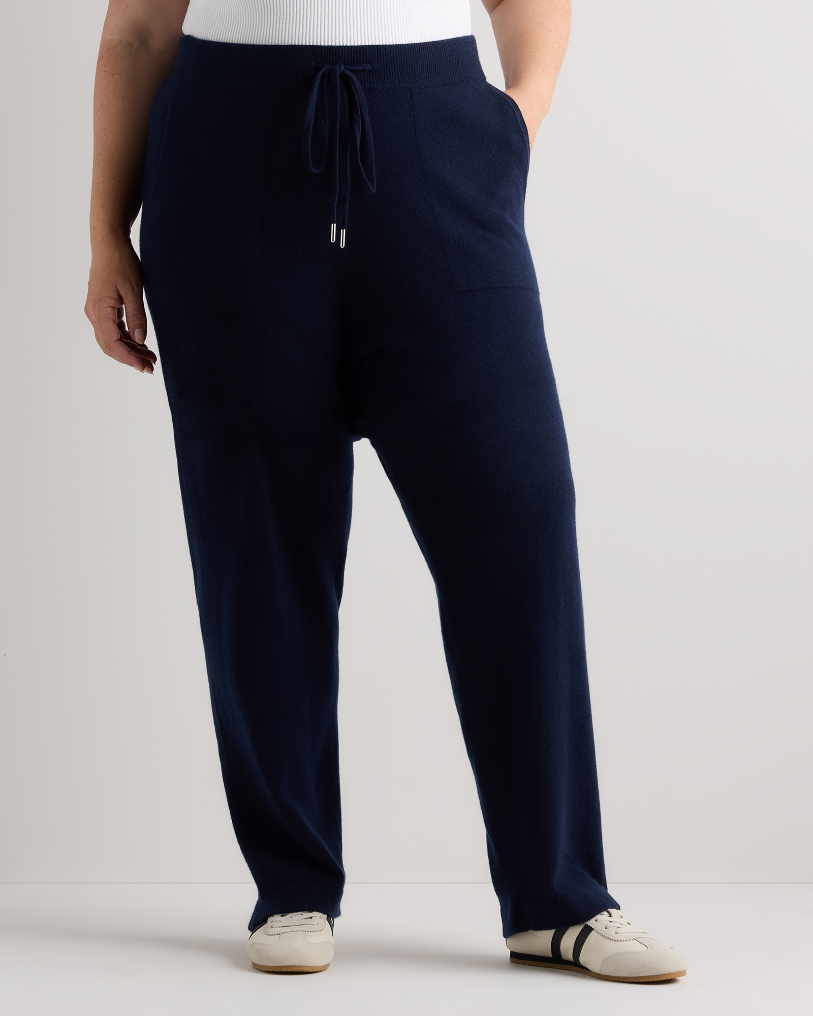 True Navy Mongolian Cashmere Straight Leg Pants