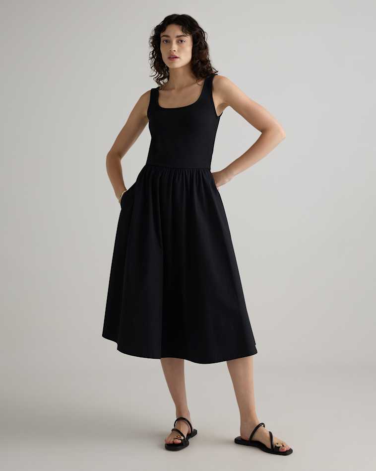 Quince Women's Organic Cotton Eyelet Smocked Midi Dress, Black, Size Large - Embroidered Detail, Relaxed Fit Quince Women's Organic Cotton Eyelet Smocked Midi Dress, Black, Size Large - Embroidered Detail, Relaxed Fit