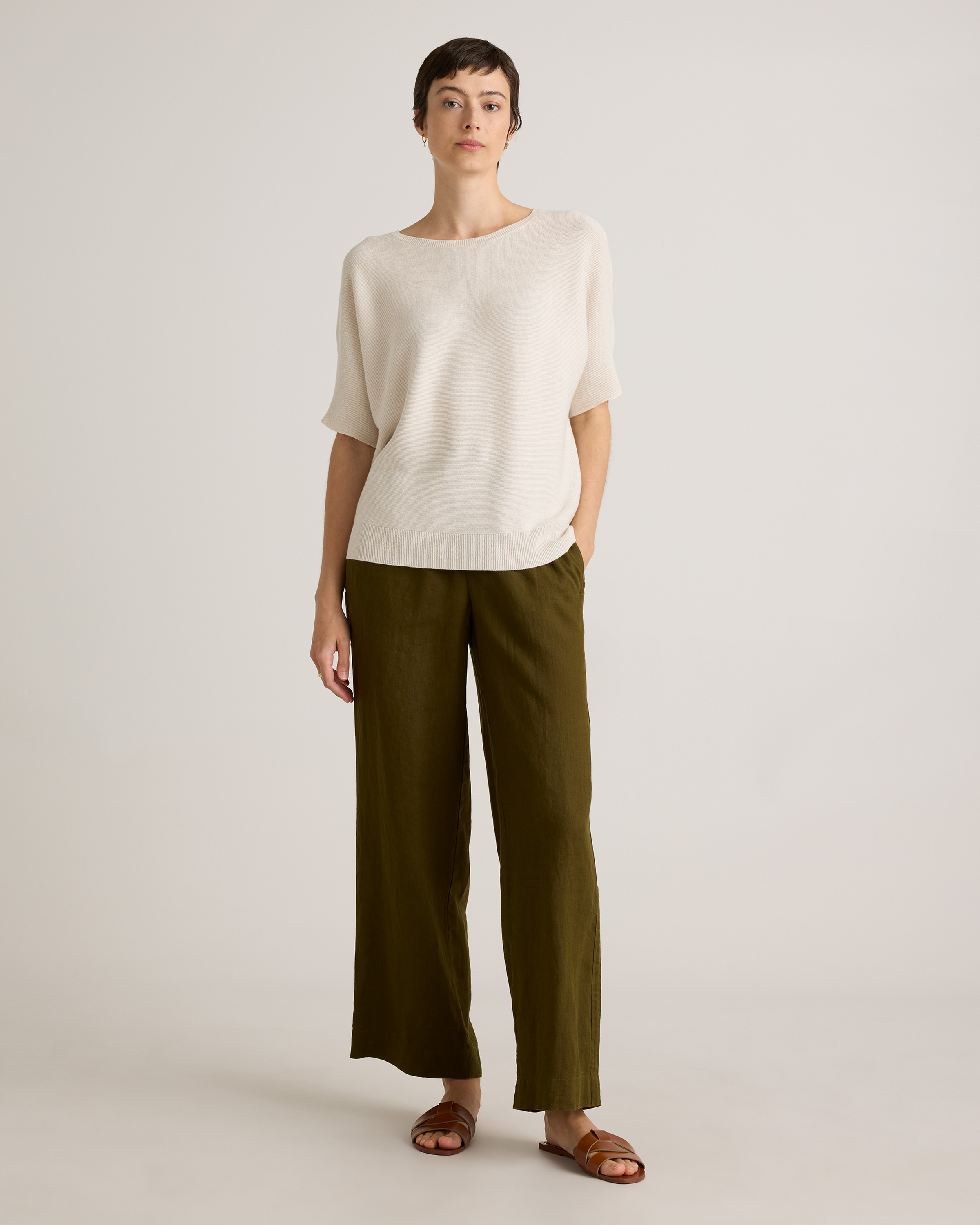 Lightweight Cotton Cashmere Link-Stitch Dolman Sweater