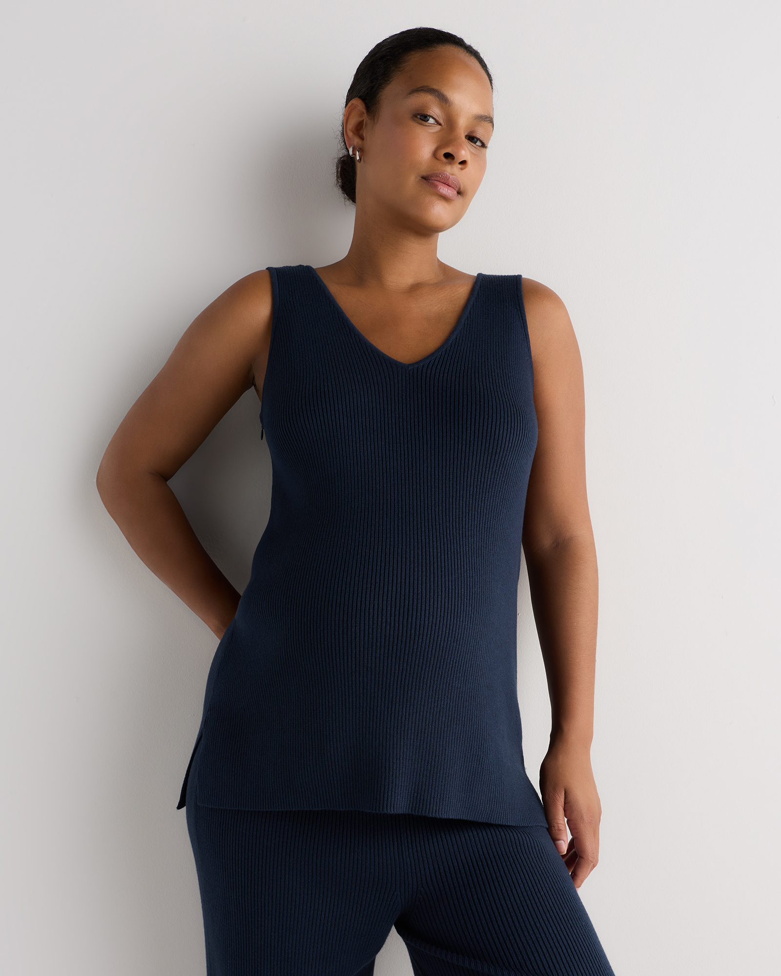 Atlas Navy Cotton Cashmere Maternity and Nursing V-Neck Tank