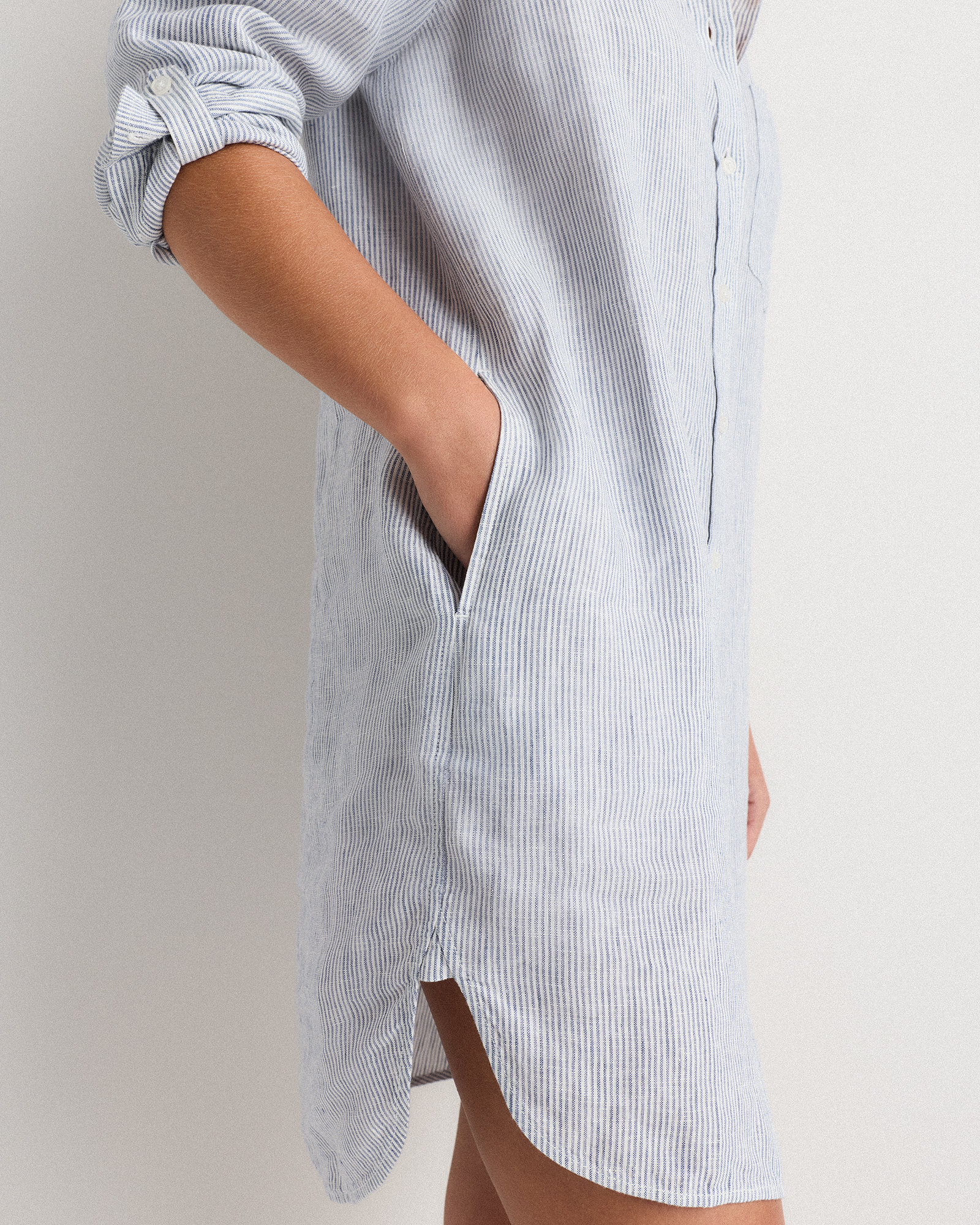 knee length dresses for ladies Blue White Stripes Linen Rhapsody Dress main image 0