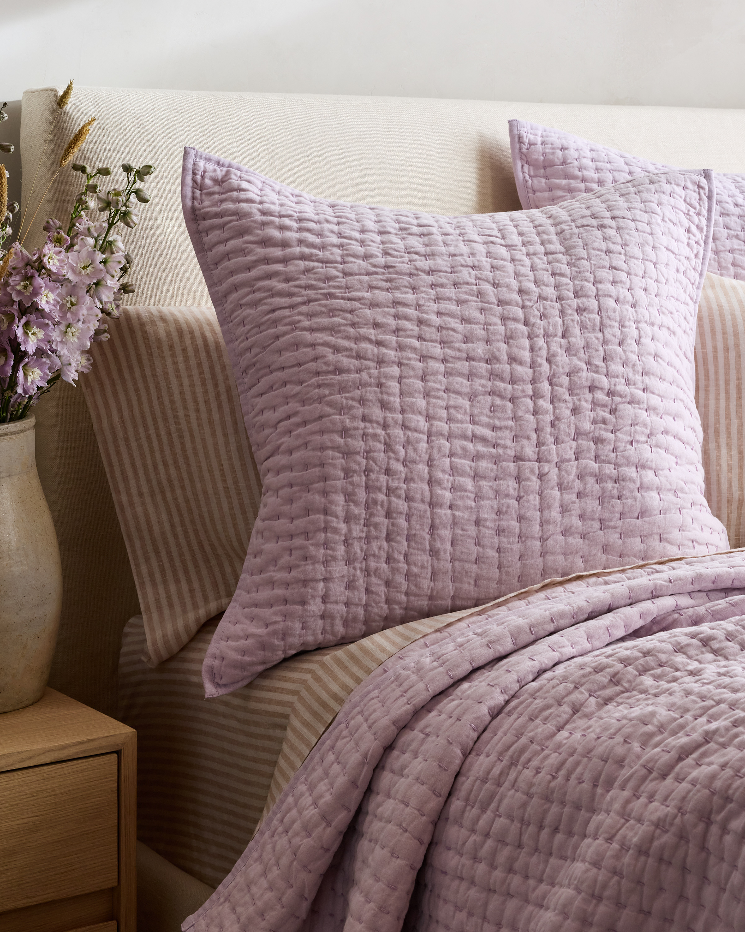 Orchid European Linen Cotton Stitch Quilted Euro Sham