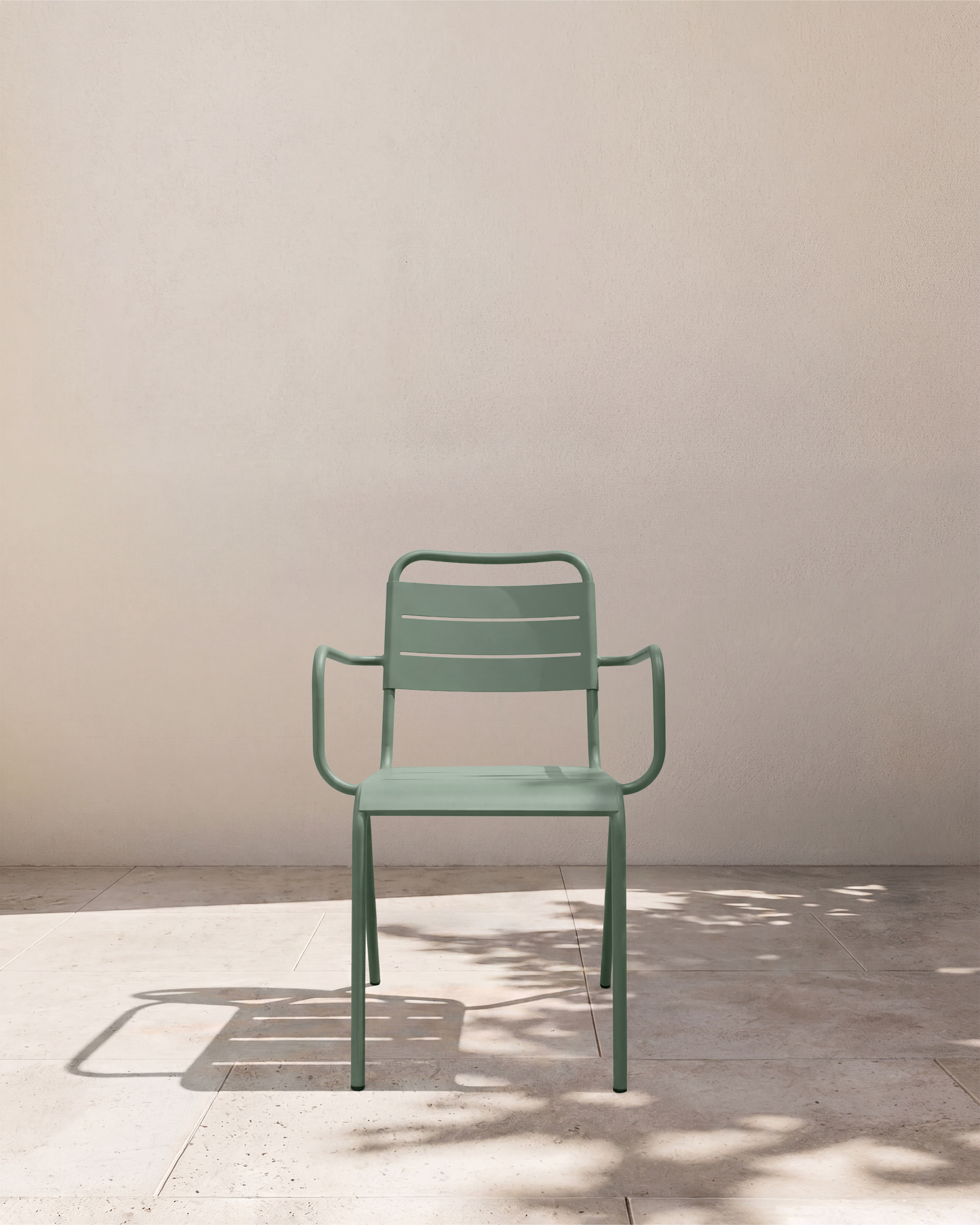 Sage Green Powder-Coated Aluminum Outdoor Stacking Armchair (Set of 2)