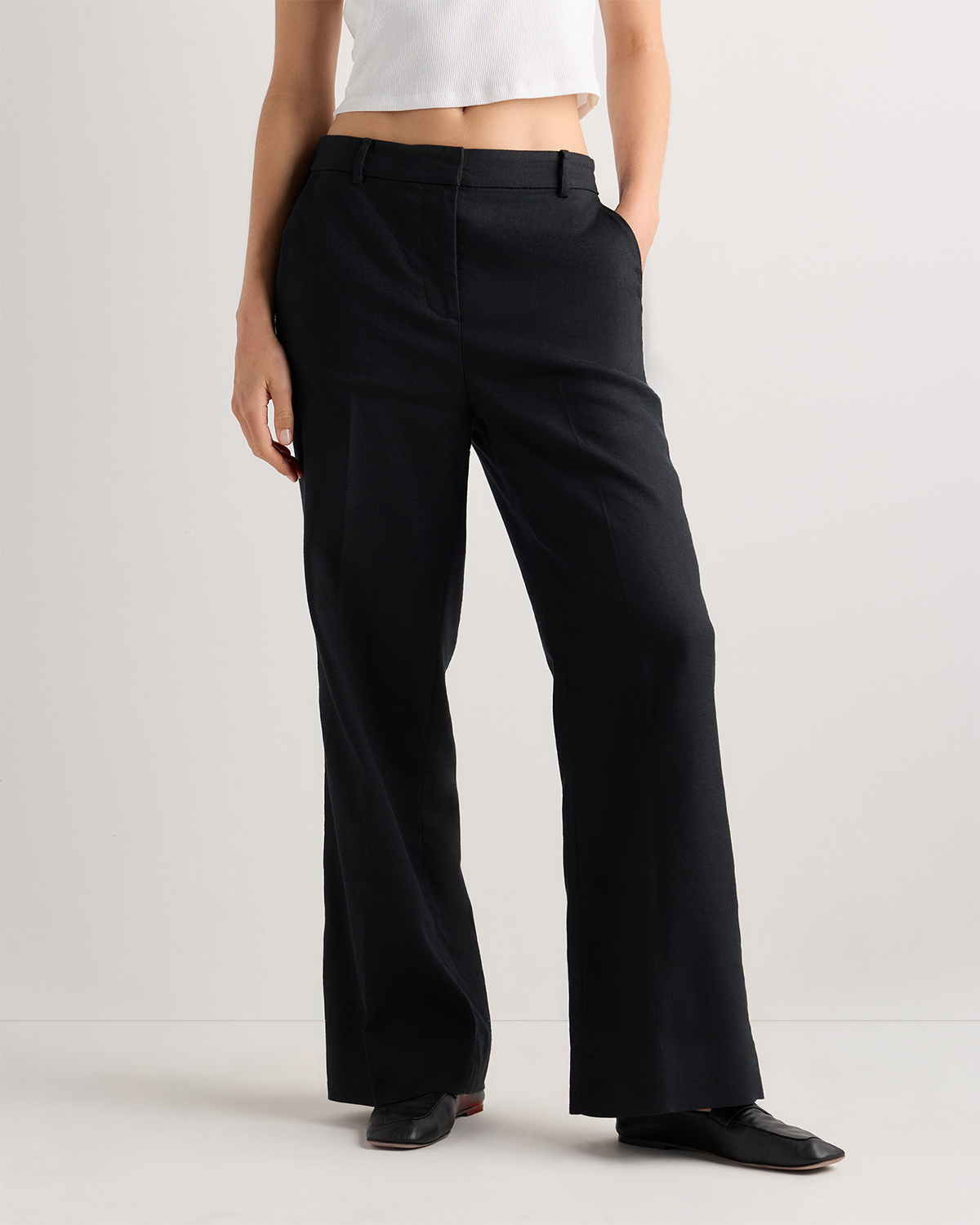 Black Pantalon en lin européen extensible