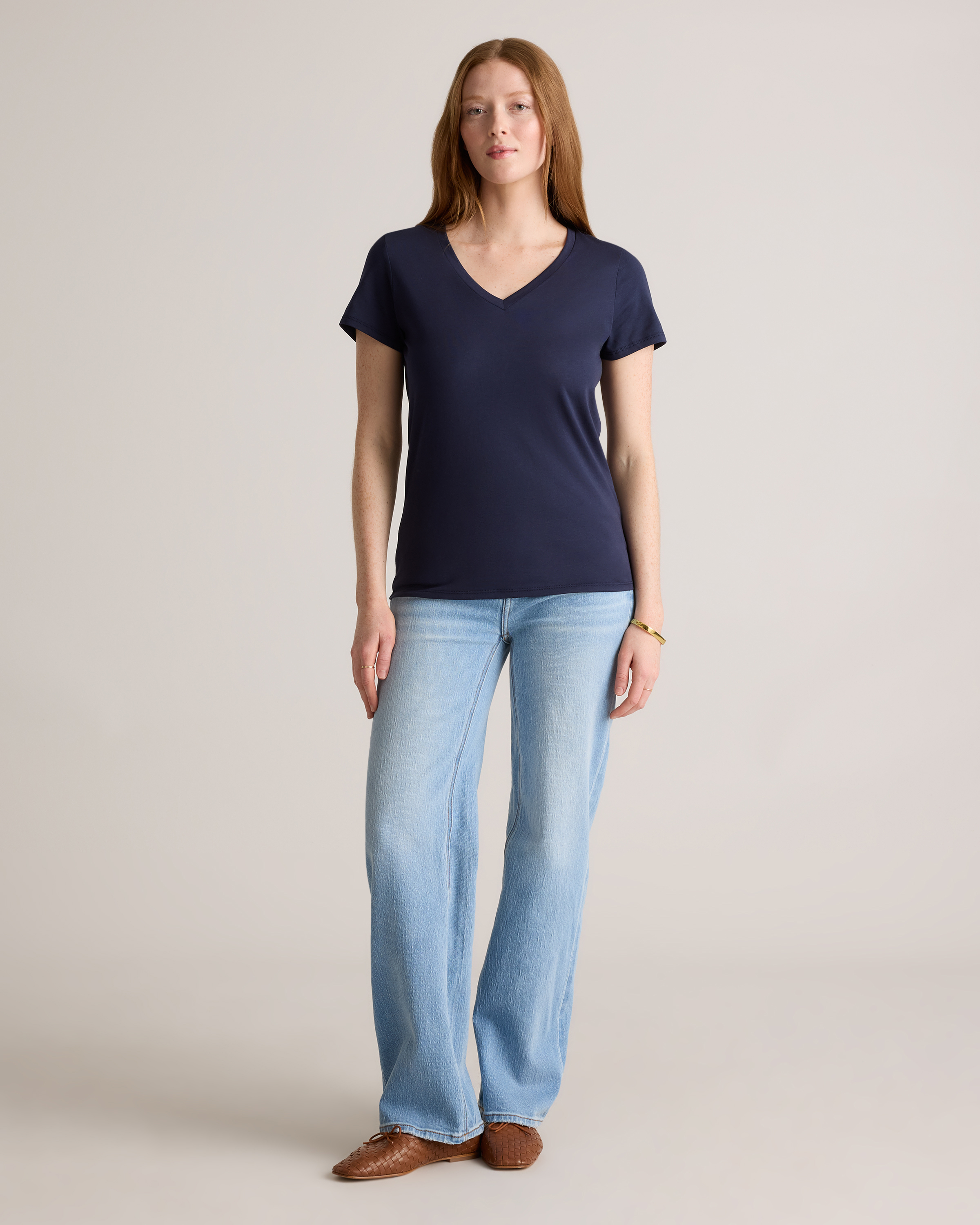 Cotton Modal V-Neck Tee in Navy