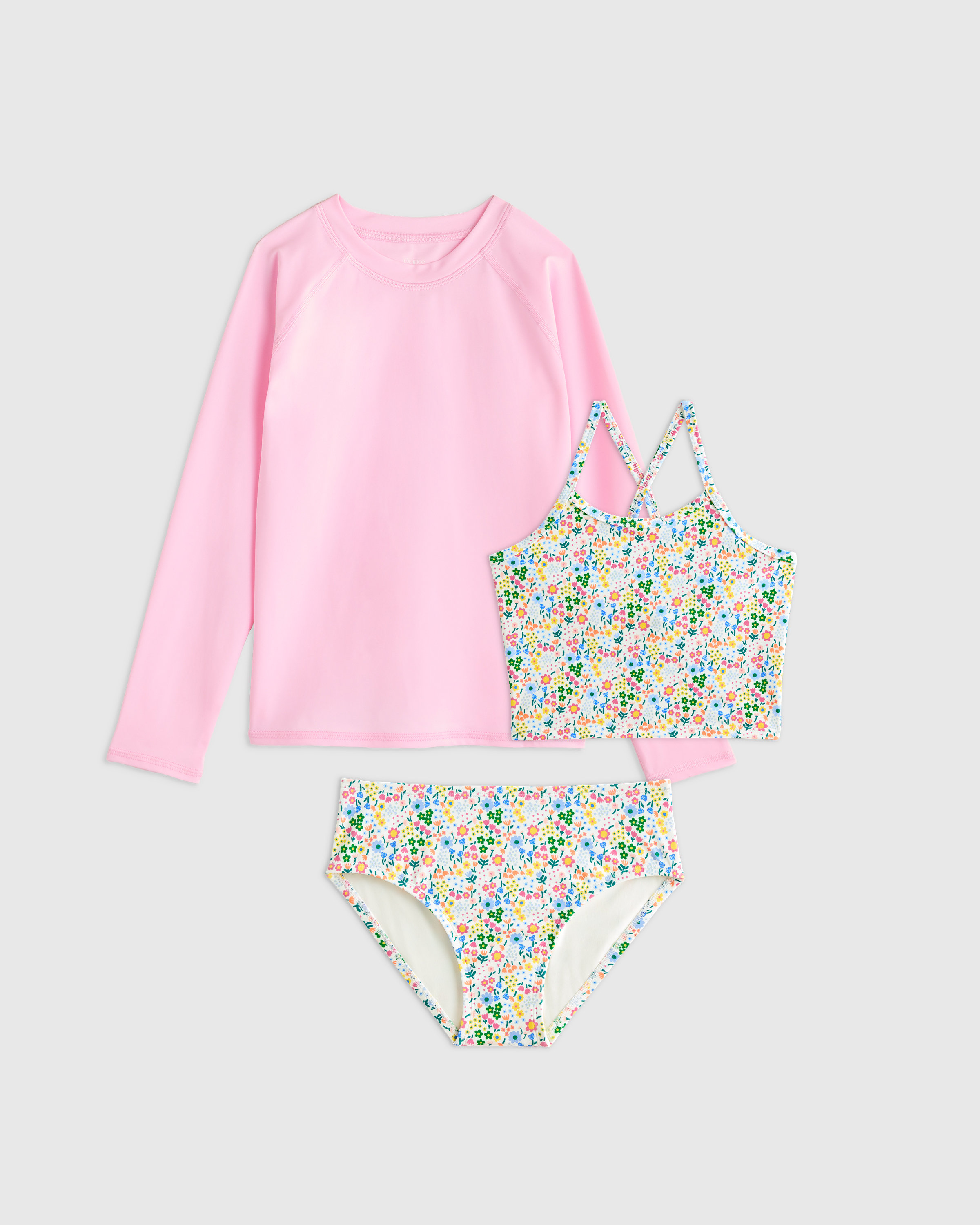 Soft Ditsy Floral Tankini and Long Sleeve Raglan Rash Guard Set