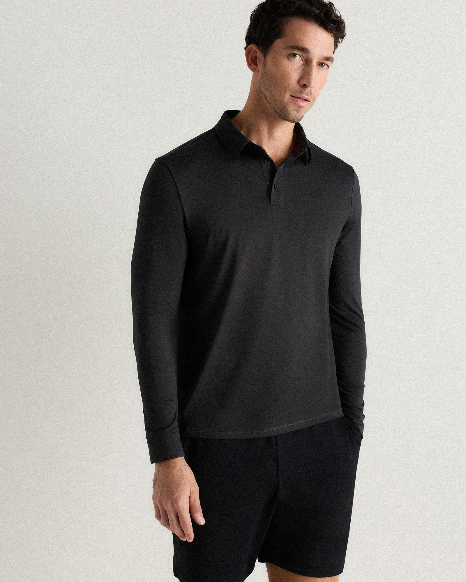 Heather Black Flowknit Breeze Performance Long Sleeve Polo