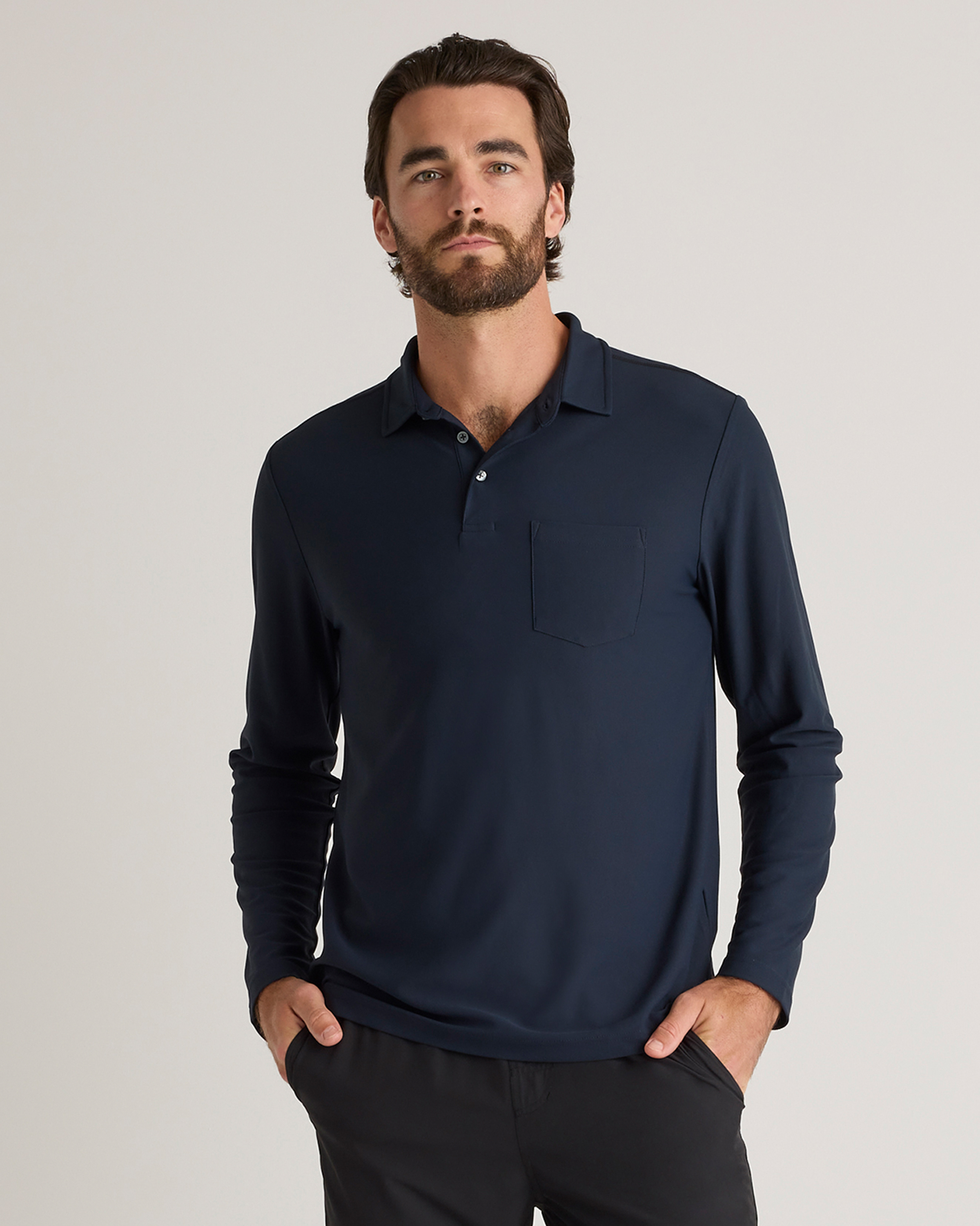 Navy ProPique Performance Long Sleeve Polo