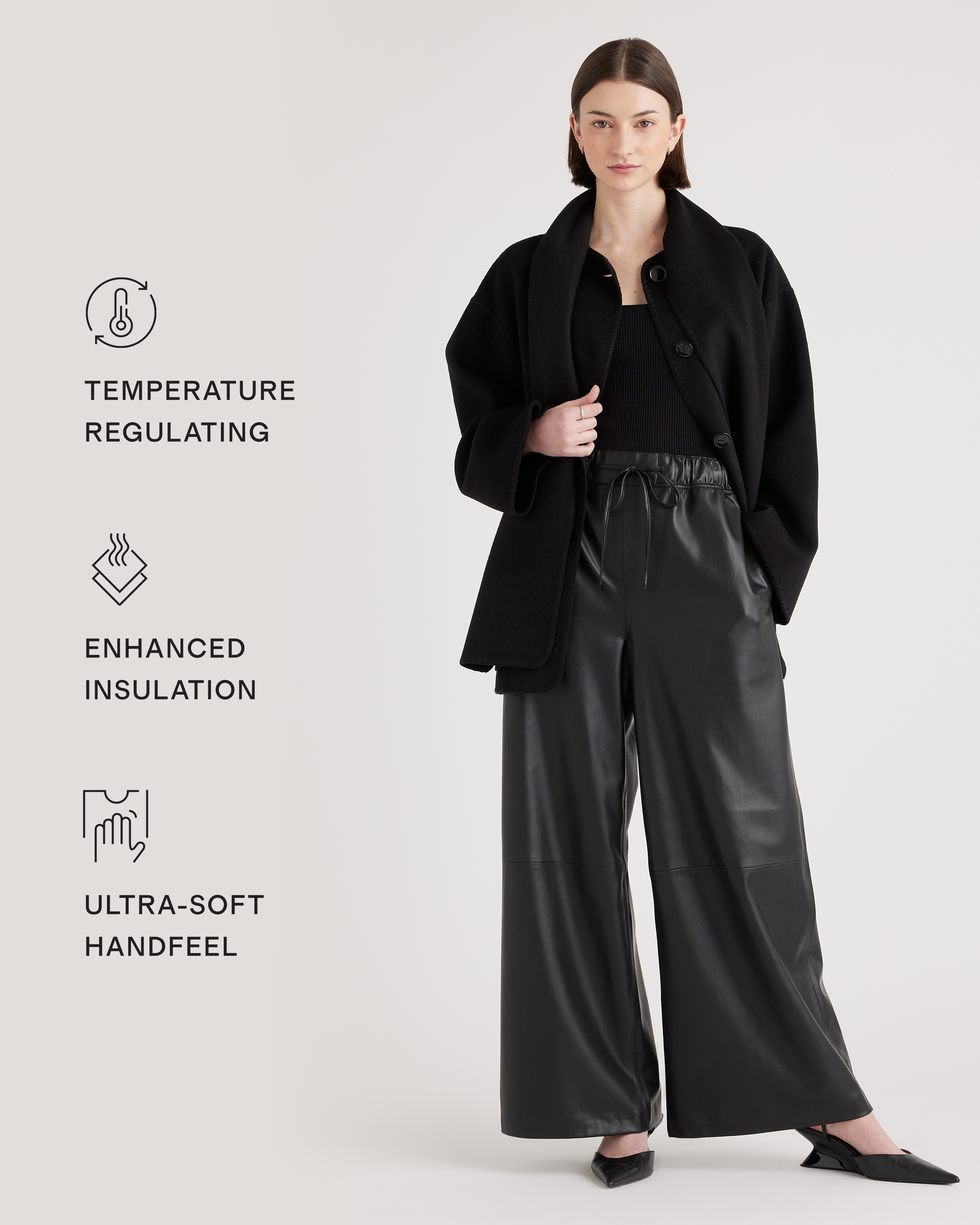 Double-Faced Merino Wool Scarf Coat in Black | Quince Canada