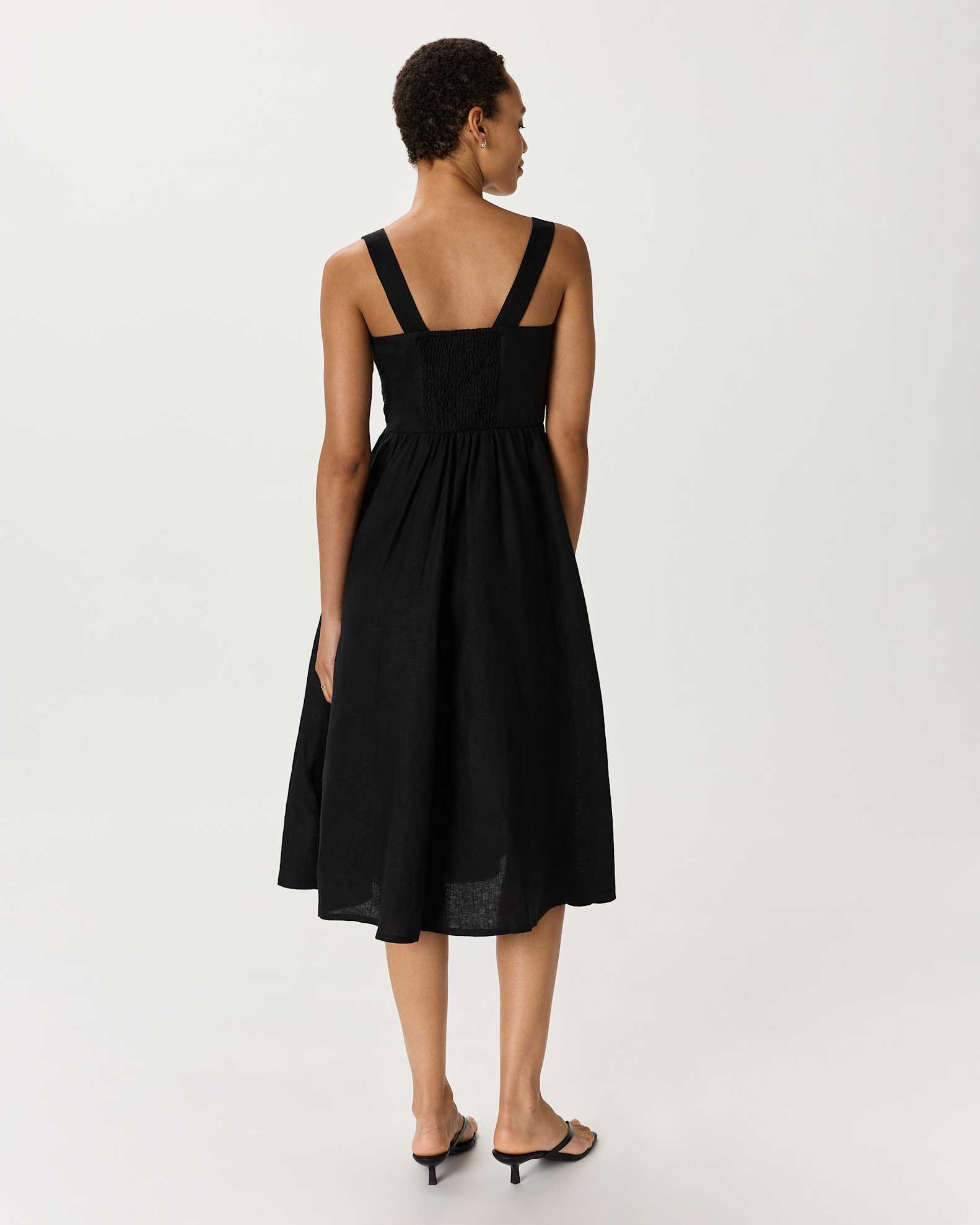 Women's 100% European Linen Fit & Flare Midi Dress in Black, Size XL by Quince Women's 100% European Linen Fit & Flare Midi Dress in Black, Size XL by Quince