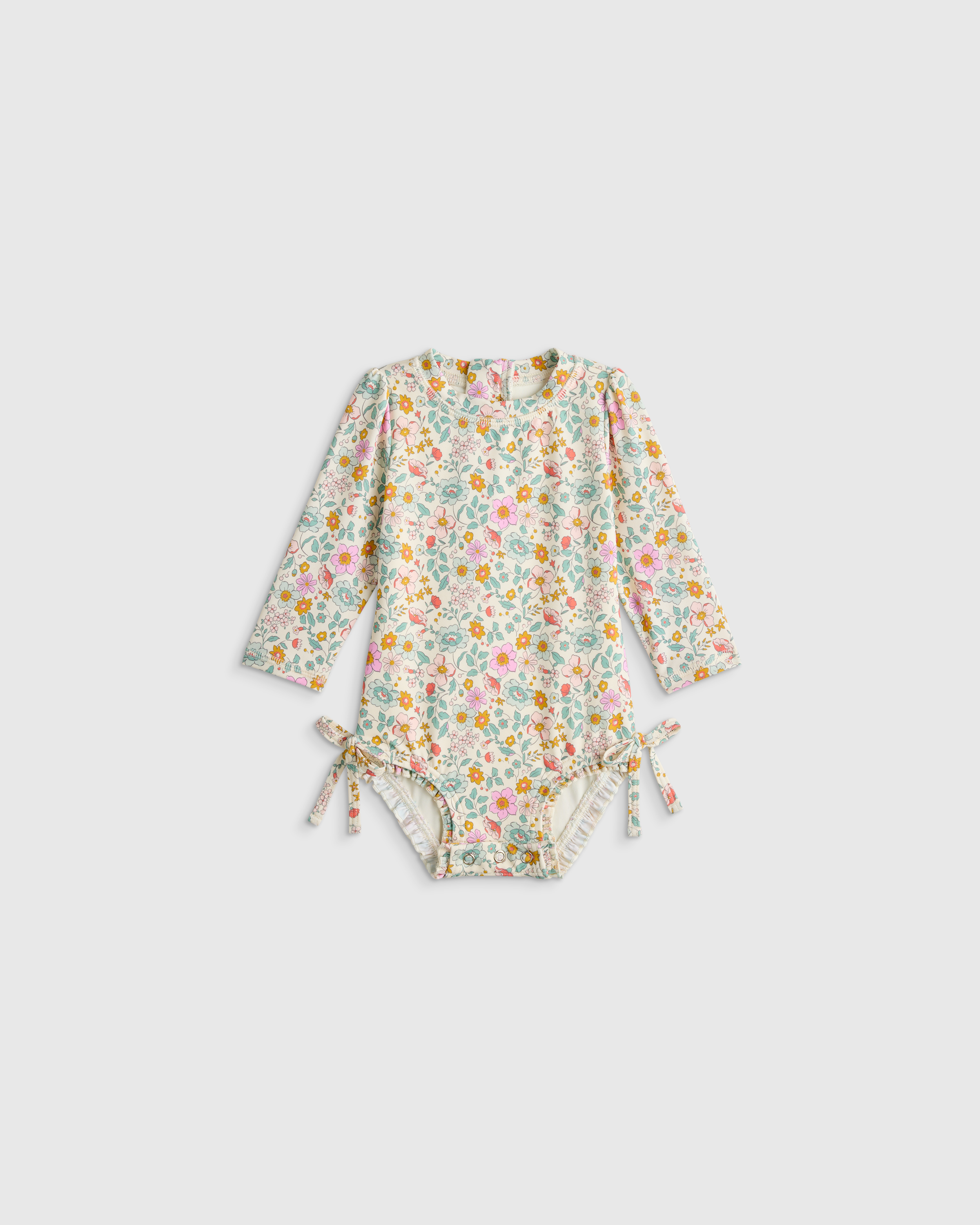 Soft Ditsy Floral Long Sleeve Tie One-Piece Swimsuit