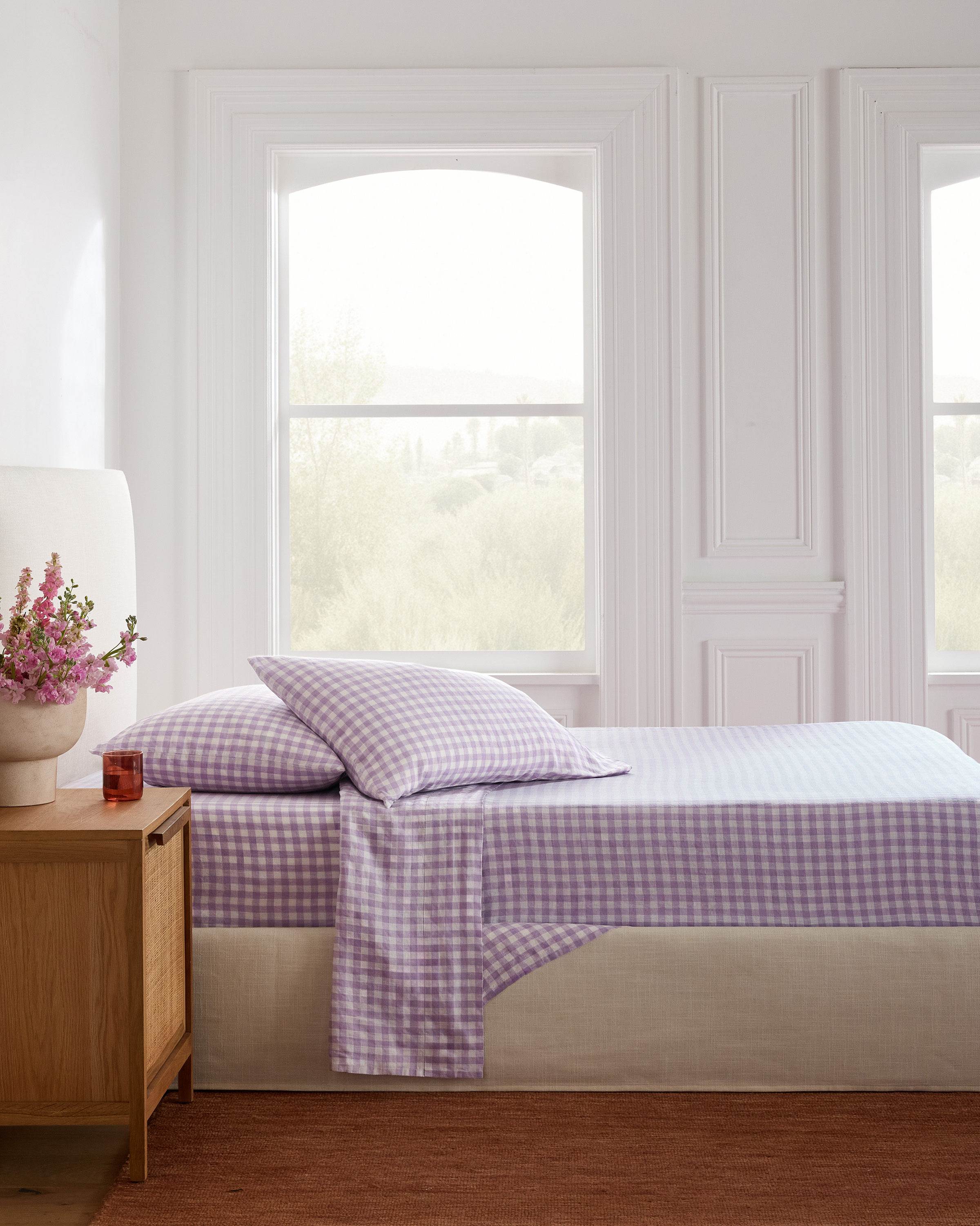 European Linen Gingham Sheet Set - Lavender, Queen