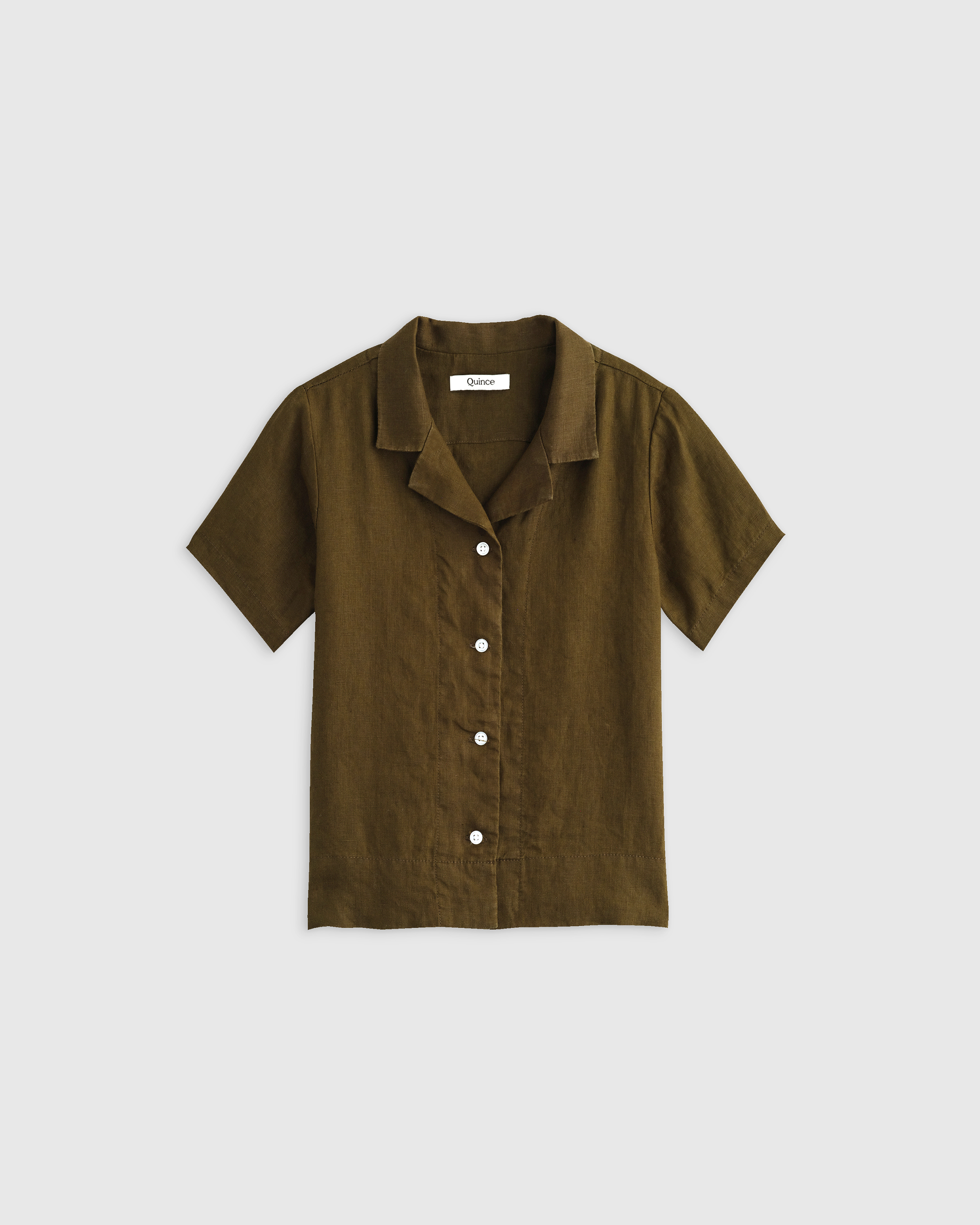 Martini Olive 100% European Linen Short Sleeve Camp Shirt