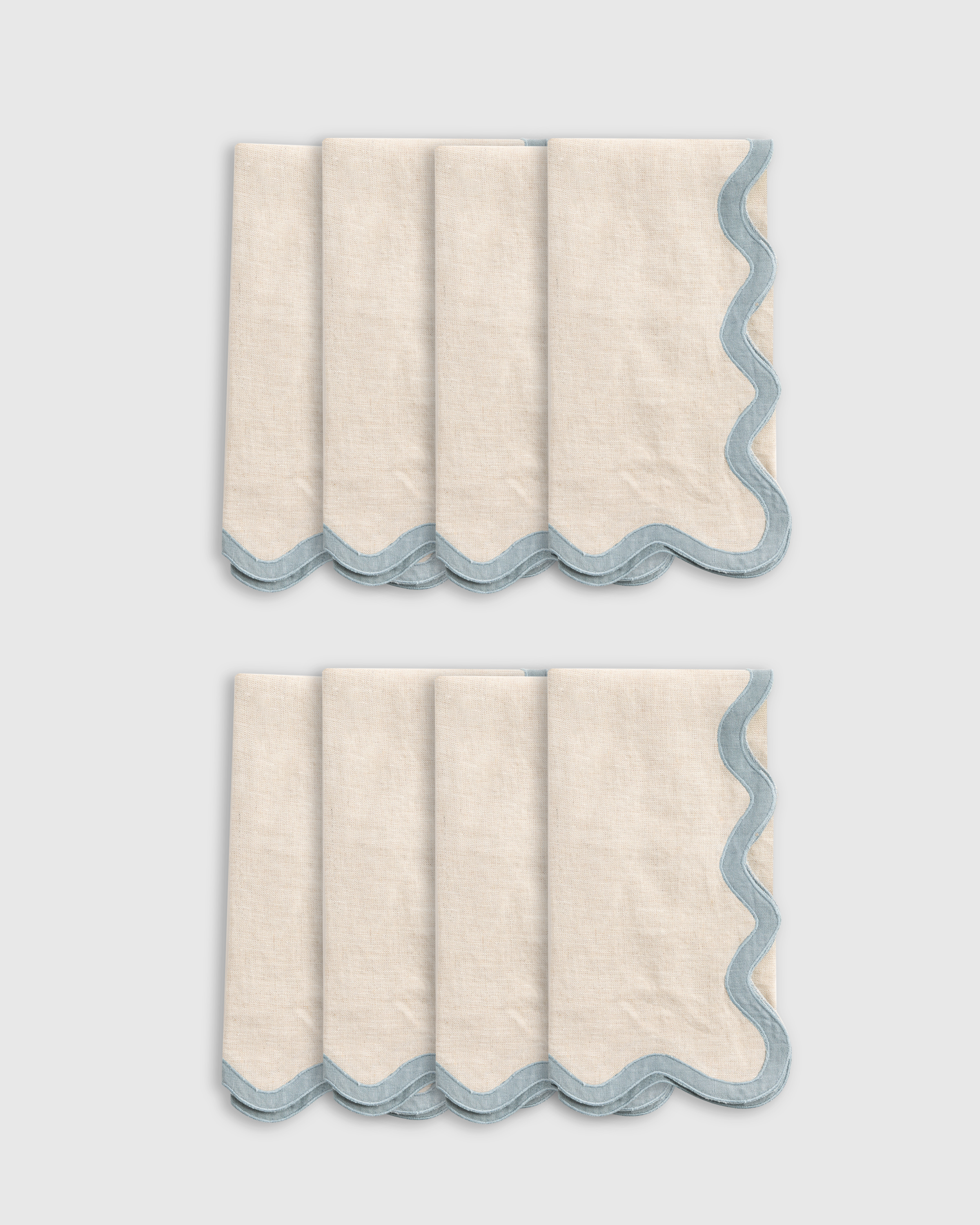Flax/Dusty Blue European Linen Scallop Edge Napkins (Set of 8)
