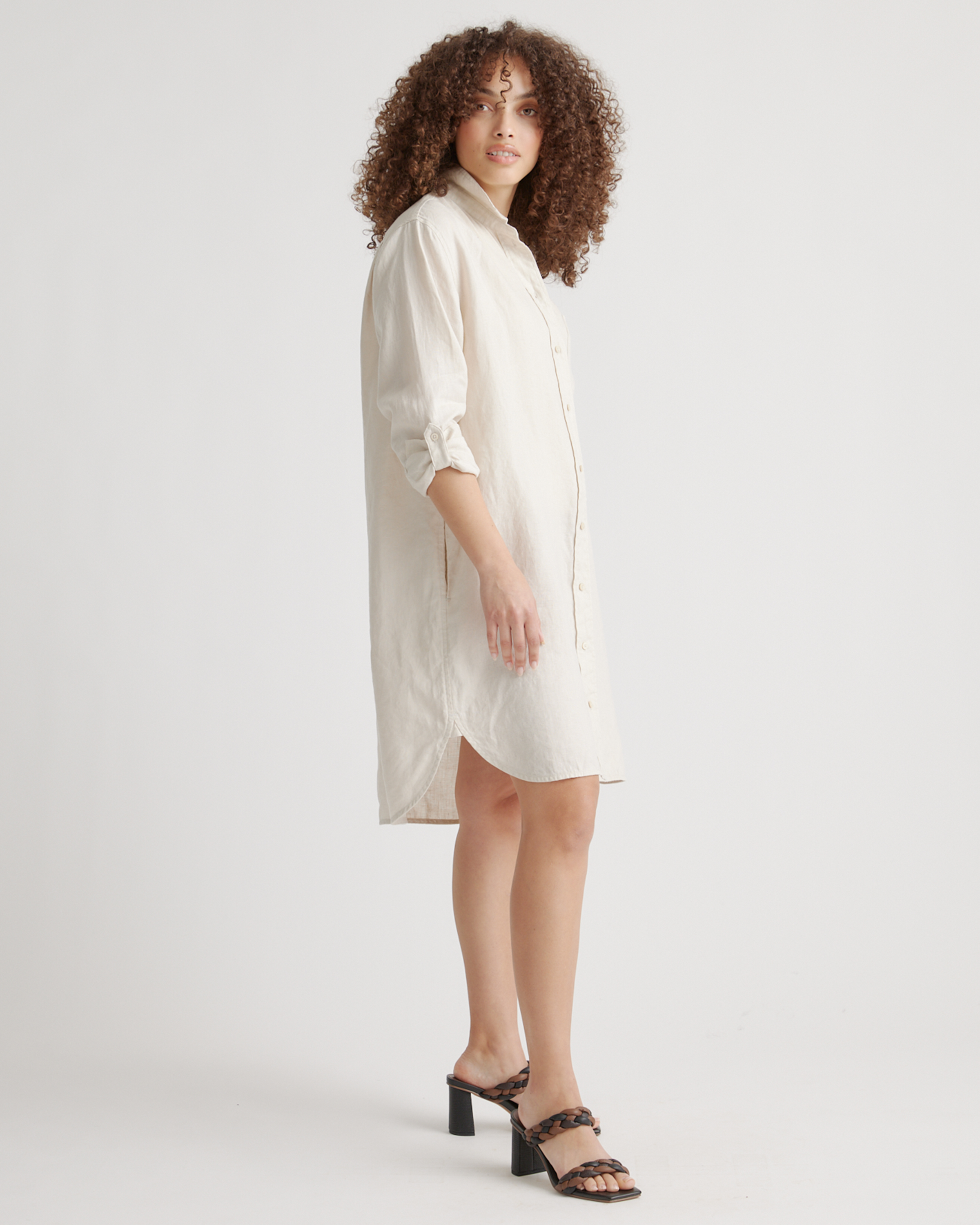 100% European Linen Shirt Dress in Sand