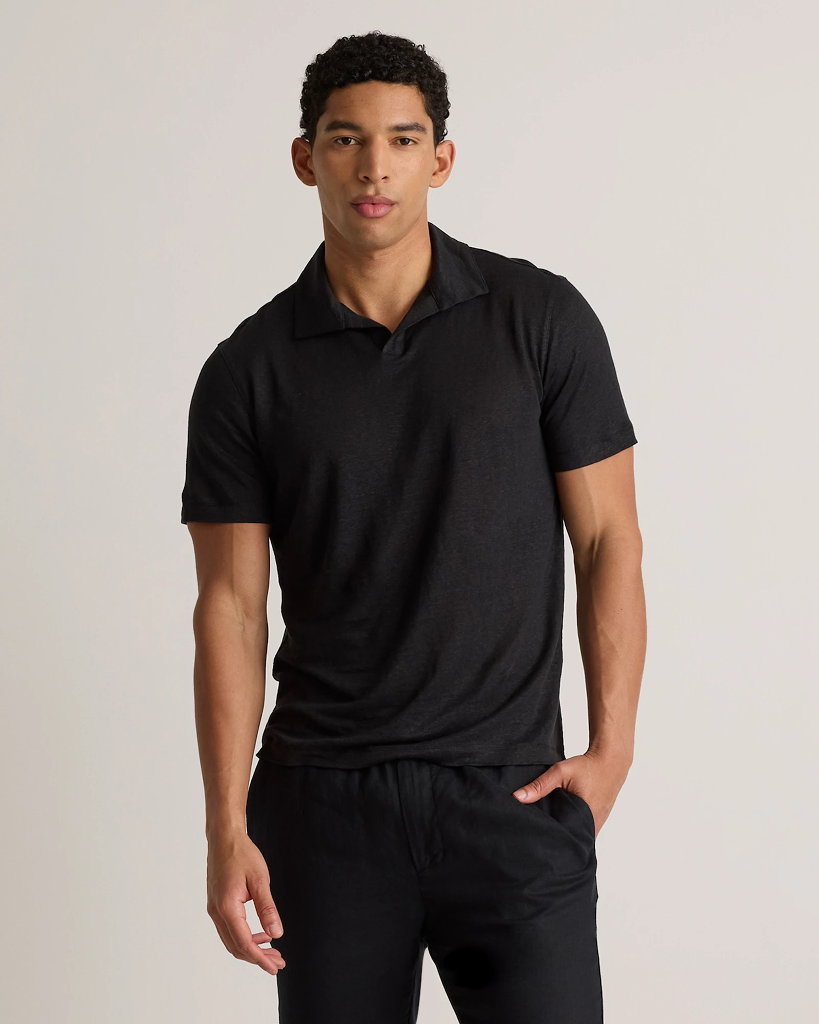 Men's European Linen / Organic Cotton Jersey Polo in White